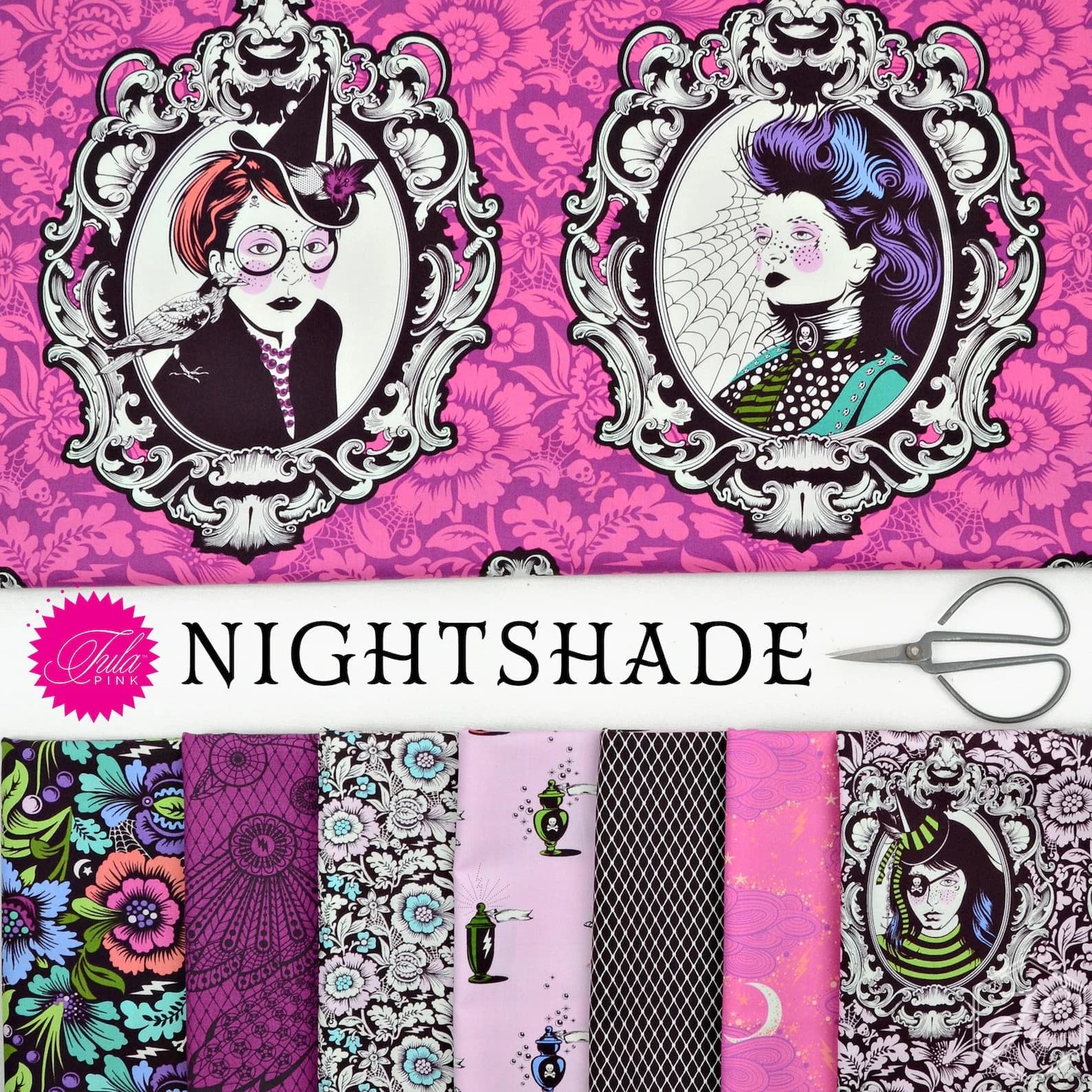 Deja Vu - Nightshade by Tula Pink for Free Spirit Fabrics Storm Clouds - Oleander PWTP208 (Main)(A-1,2) - image 3