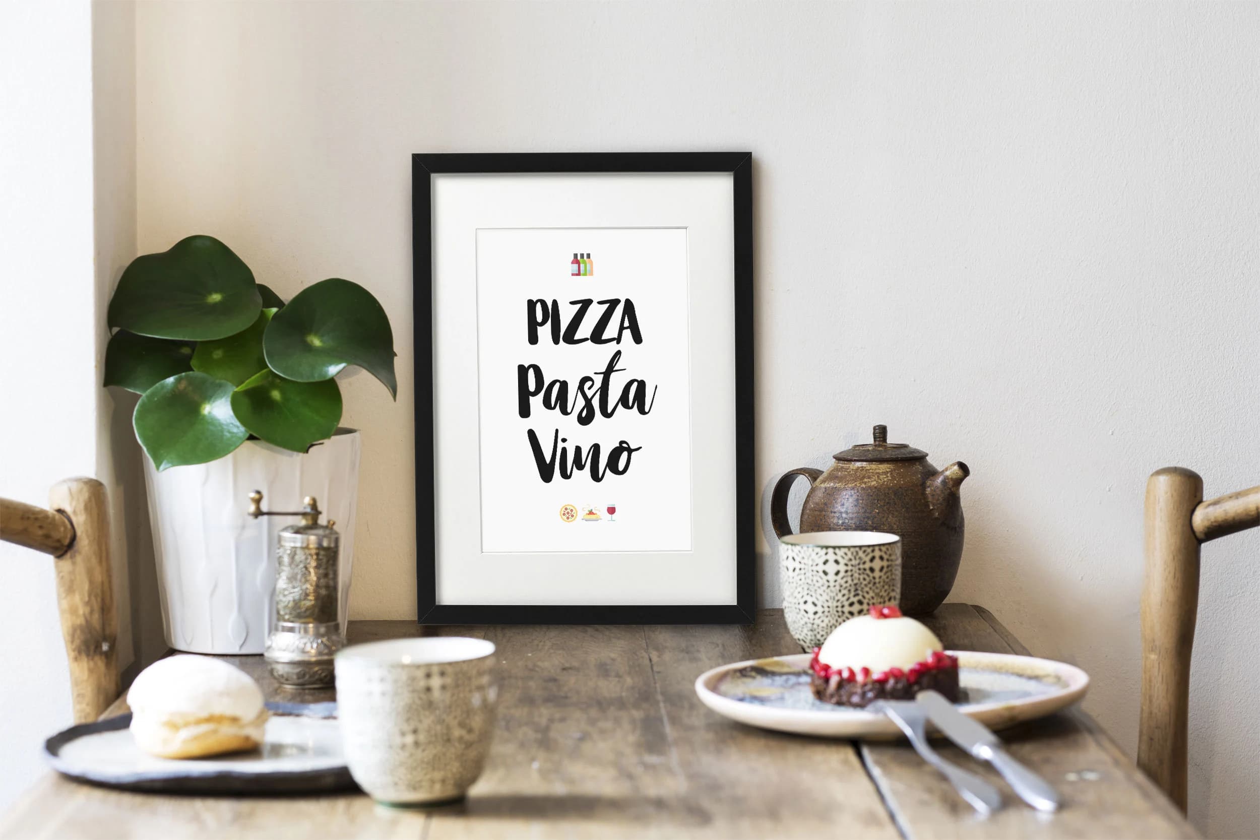 Pizza Pasta Kunstdruck im Rahmen schwarz mit Passepartout Deko Bild Holzrahmen Wein Vino Küche Poster Wandbild gerahmt Din A4 Geschenk - image 4