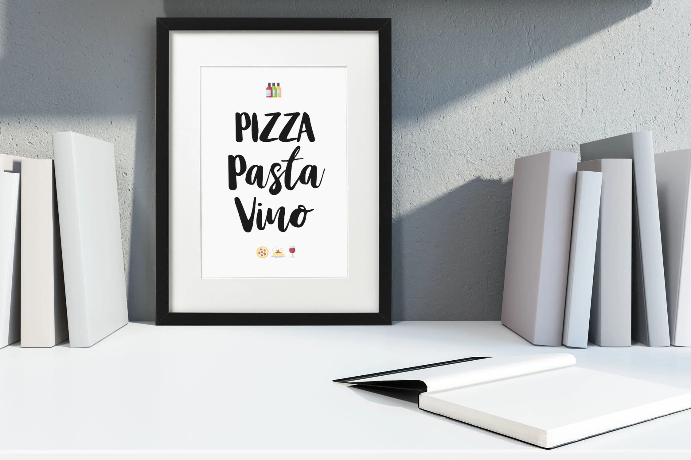 Pizza Pasta Kunstdruck im Rahmen schwarz mit Passepartout Deko Bild Holzrahmen Wein Vino Küche Poster Wandbild gerahmt Din A4 Geschenk - image 5