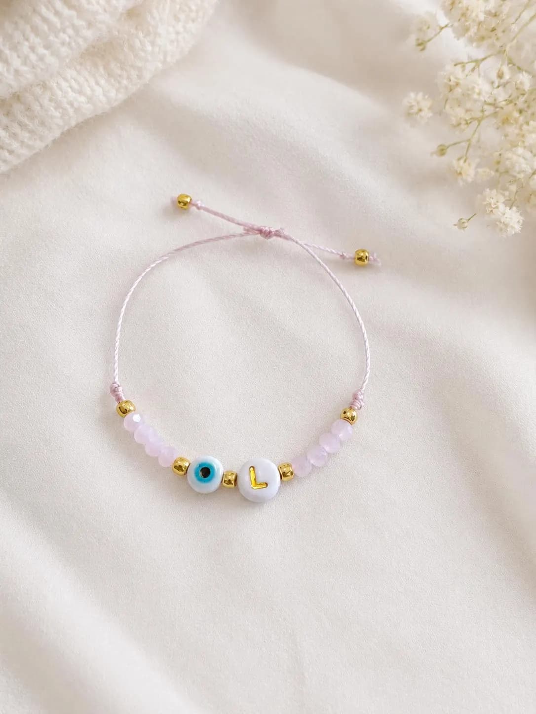 Adjustable Baby Initial Bracelet with Evil Eye - image 3
