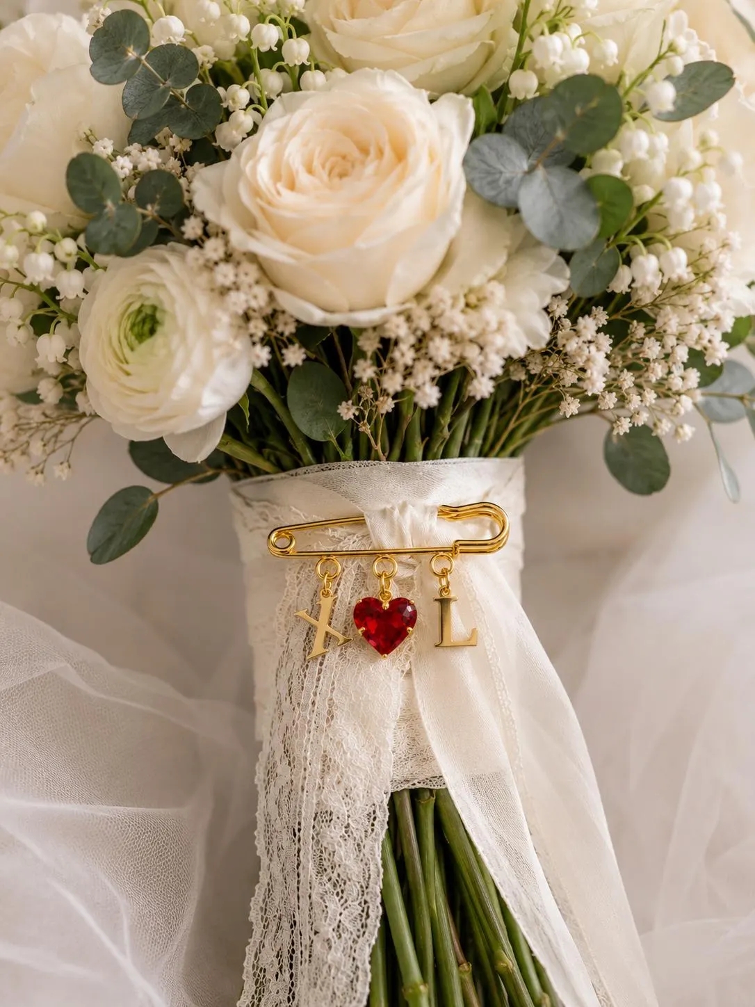 Personalized Bridal Bouquet Pin, Custom Initials, Heart Charm, Something Blue Gift - image 3