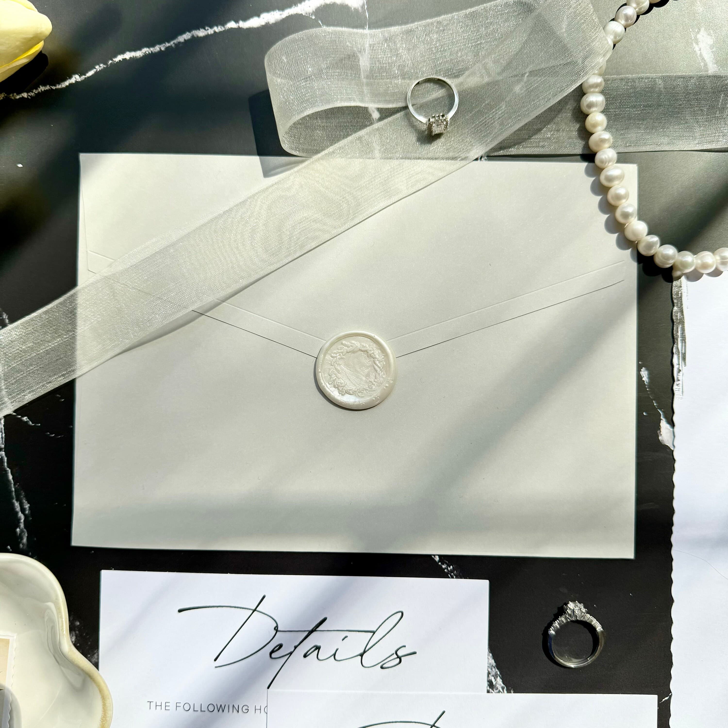 50 pcs Wedding invitation suite with RSVP and details card - Silver foil details - full gray wedding invitation set with custom seal - image 5