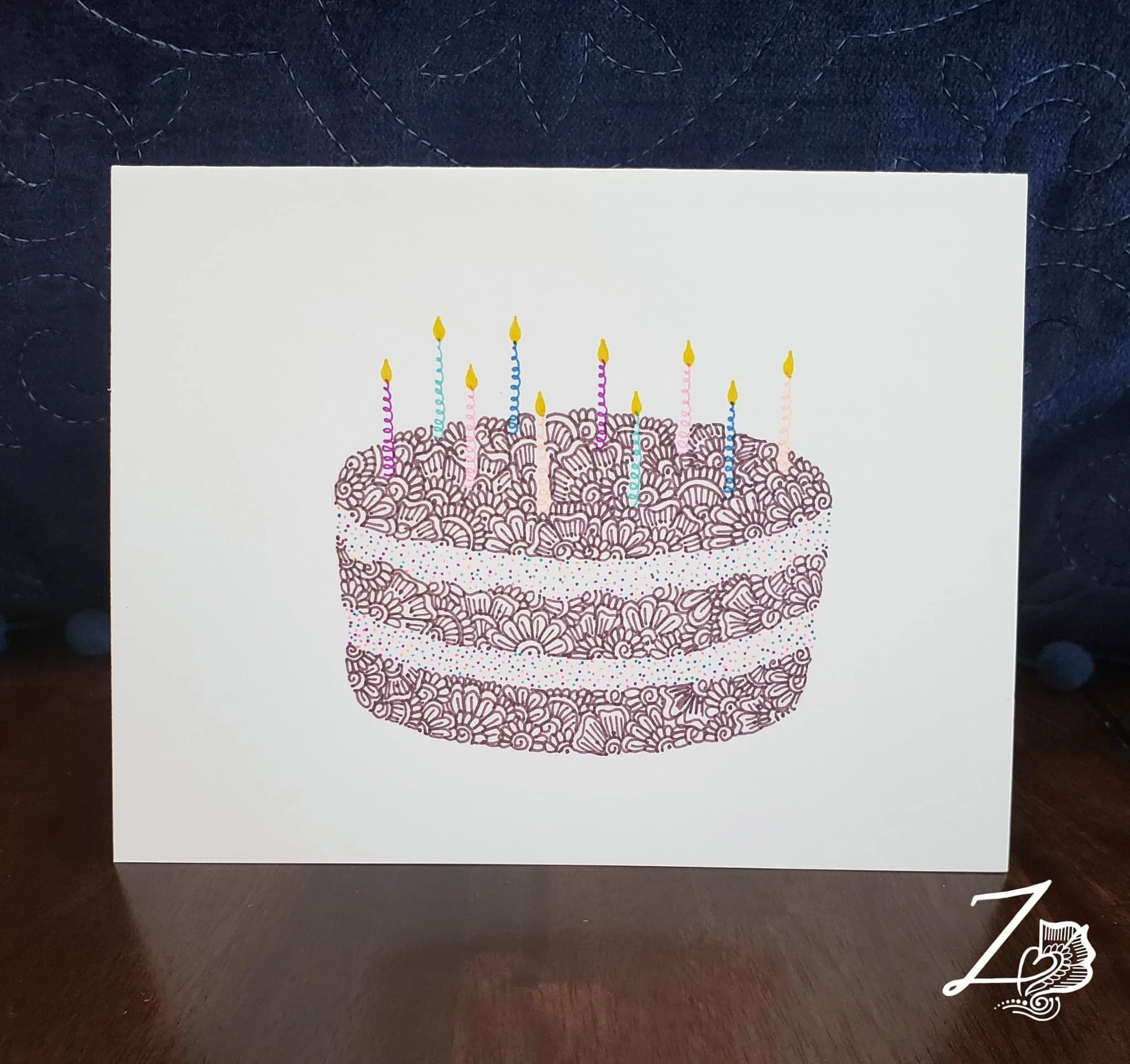 Cake Card - Birthday Cards, Bday Cards, Happy Birthday, Birthday Art, Unique Cards,Henna Art Card,handdrawn artwork, Birthday Cake, Bday Art - image 3