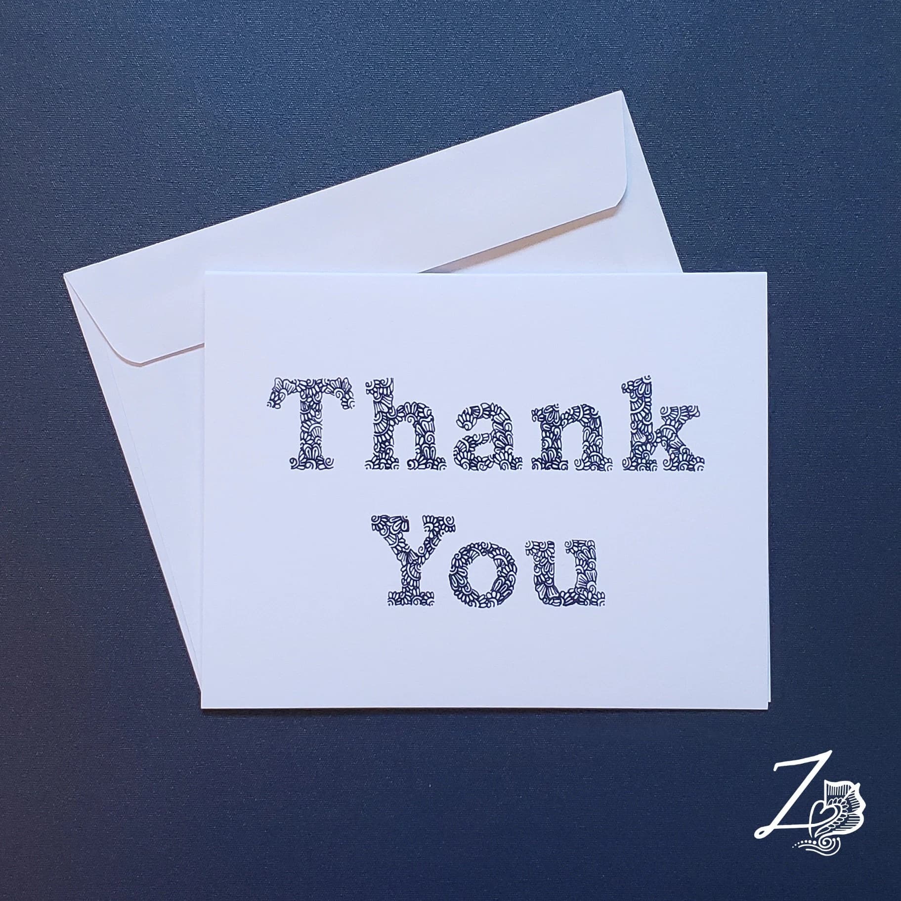Roman Thank You Card – thank you, thanks, thankful, grateful, gratitude, calligraphy, cursive, henna art cards, handdrawn designs, lettering