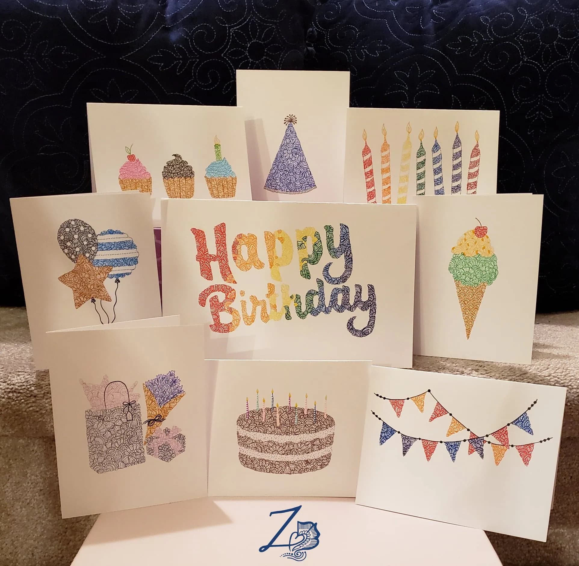 Cake Card - Birthday Cards, Bday Cards, Happy Birthday, Birthday Art, Unique Cards,Henna Art Card,handdrawn artwork, Birthday Cake, Bday Art - image 4