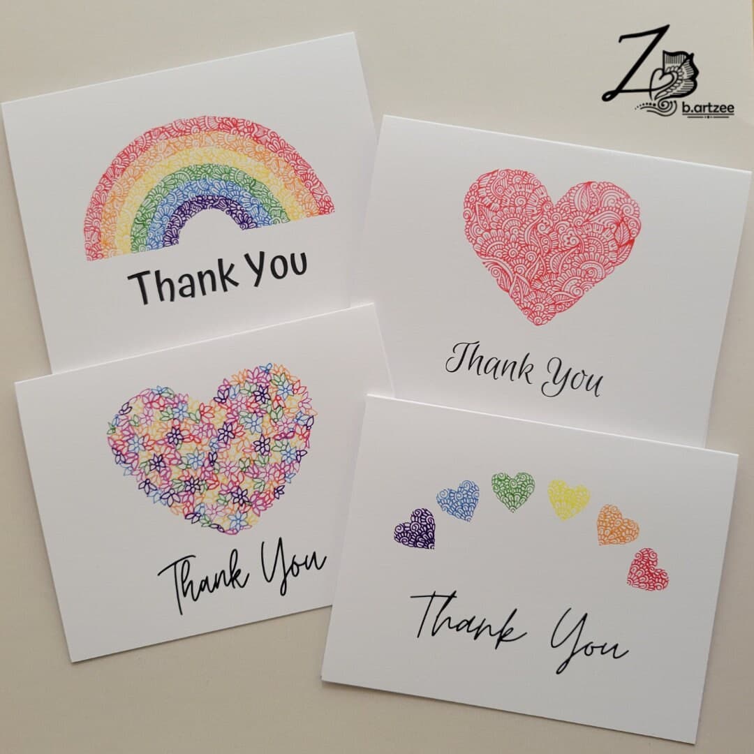 Rainbow Thank You Card - thanks, thankful, grateful, gratitude, red heart, floral, art cards, thank you gifts, love is love,handdrawn design - image 3