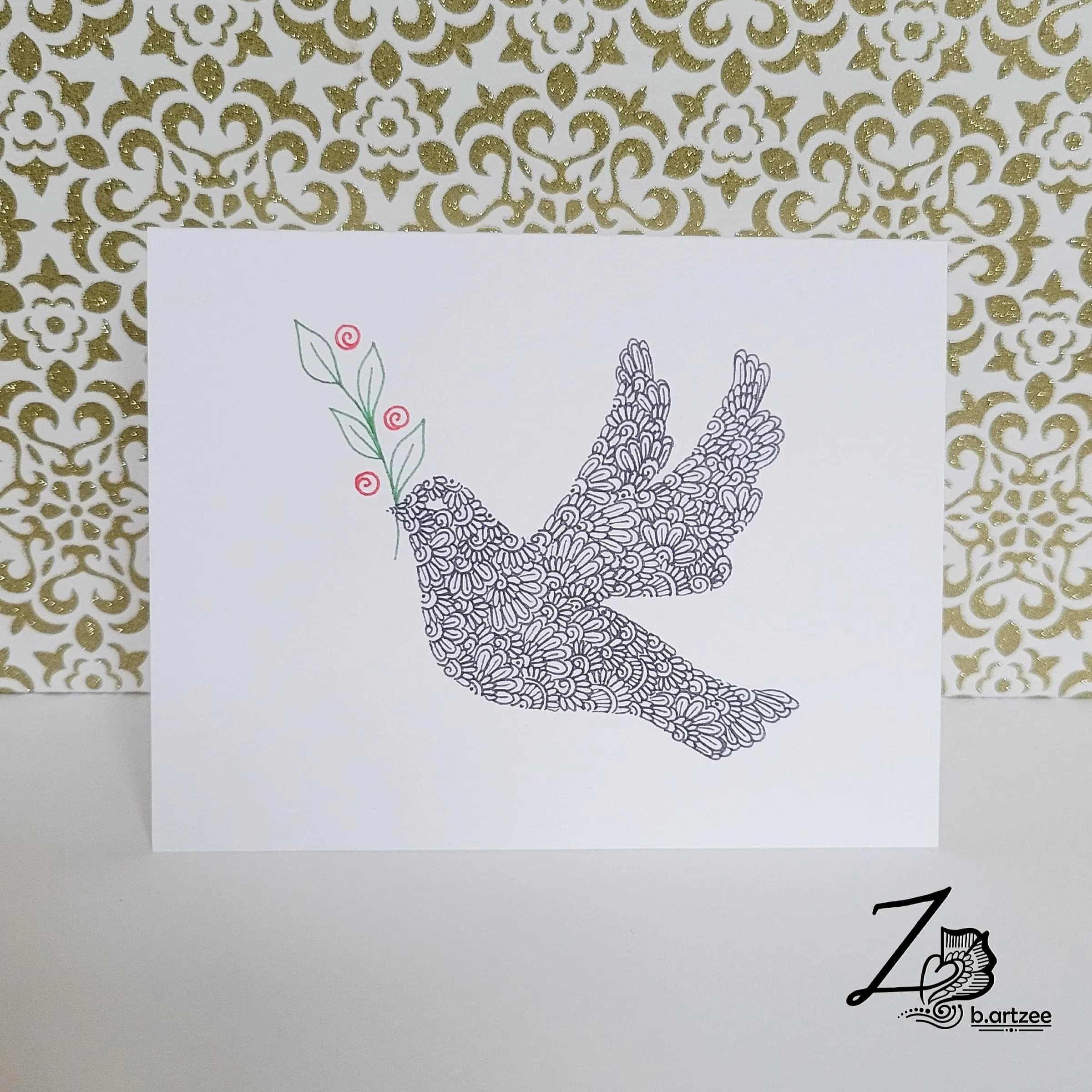 Dove Card - christmas dove, christmas cards, xmas cards, happy holidays, festive art, seasons greetings, dove art, dove artwork, black bird