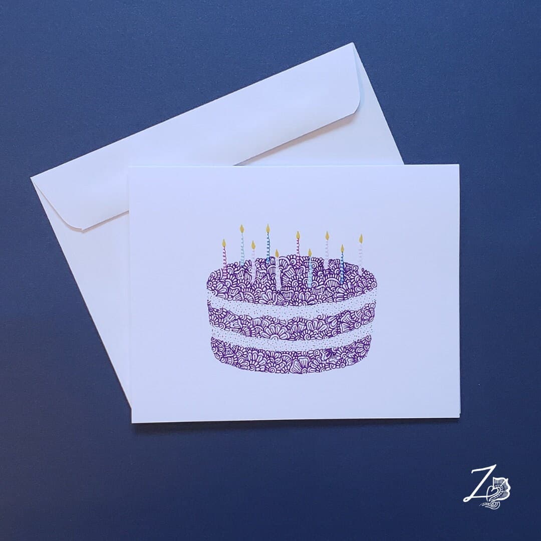Cake Card - Birthday Cards, Bday Cards, Happy Birthday, Birthday Art, Unique Cards,Henna Art Card,handdrawn artwork, Birthday Cake, Bday Art