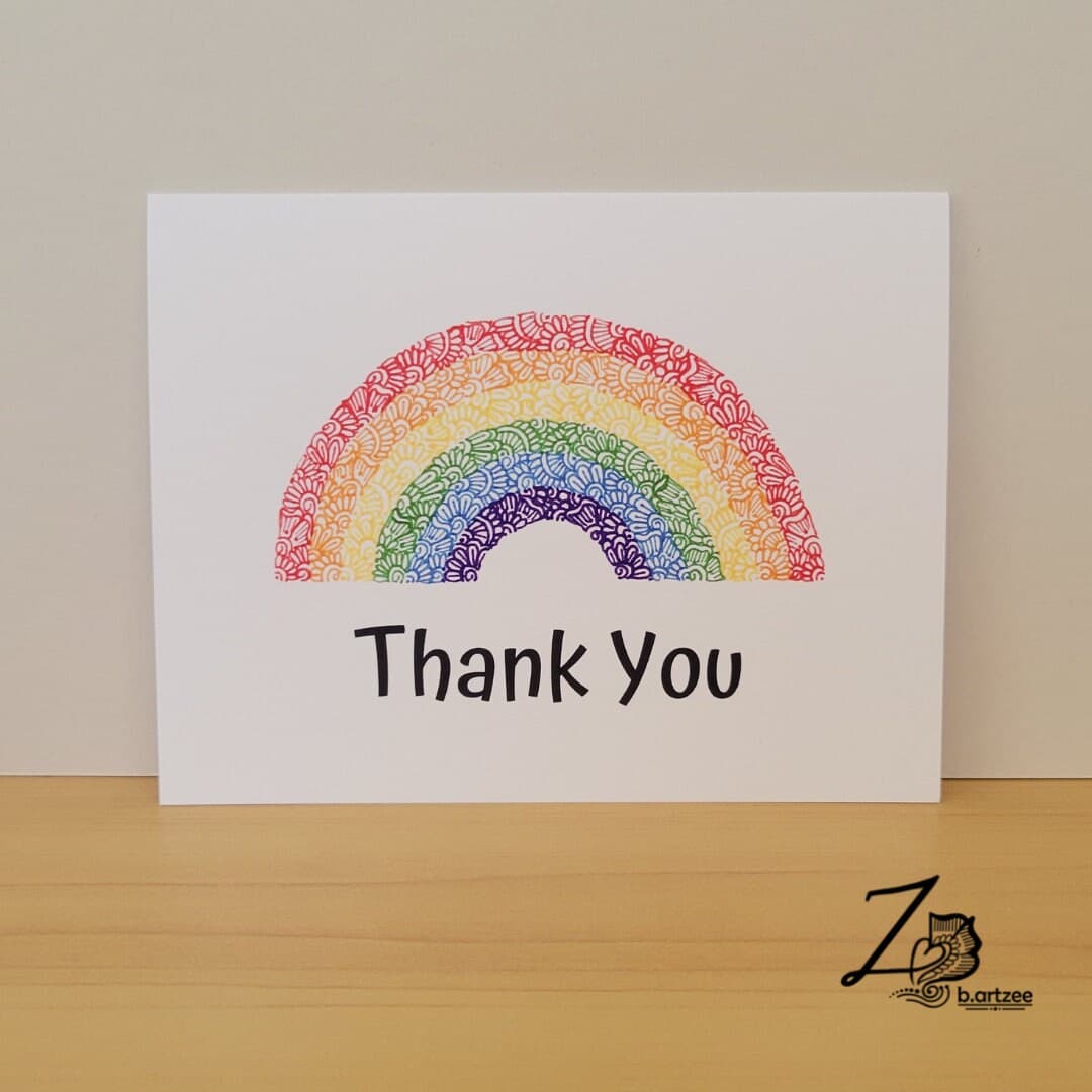 Rainbow Thank You Card - thanks, thankful, grateful, gratitude, red heart, floral, art cards, thank you gifts, love is love,handdrawn design - image 2