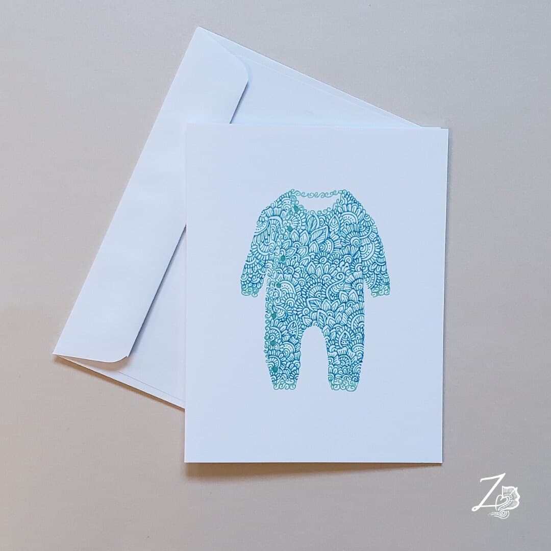 Baby Onesie Card - Baby Cards, Baby Shower, Newborn Baby, Baby Birthday Cards, Baby Bday, Baby Art, Henna Art Card, Baby Gifts, Baby Clothes