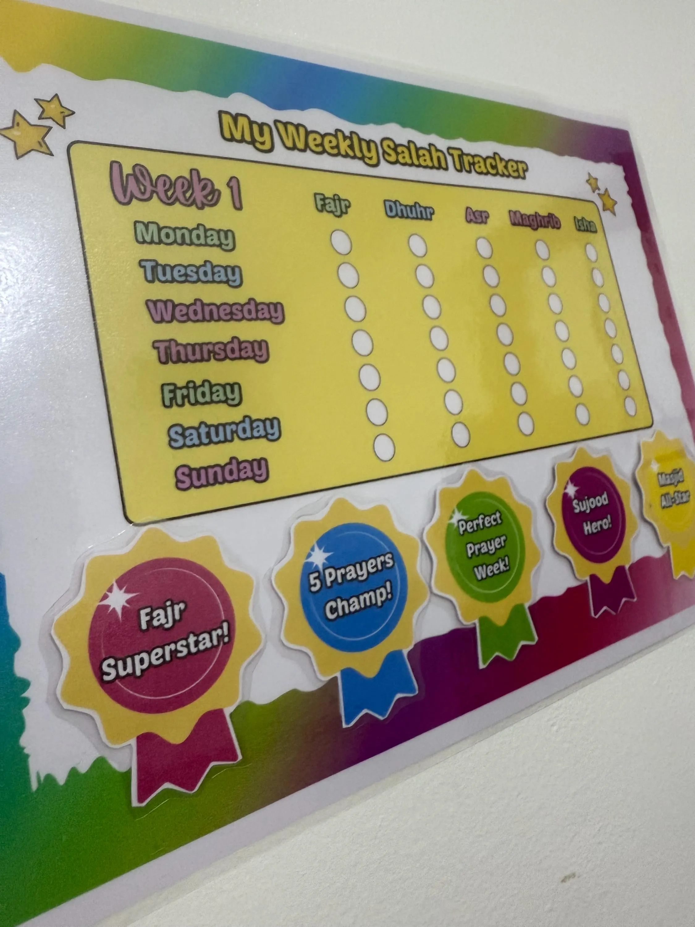 Printable Weekly Salah Tracker with Reward Badges, 4 Week Tracker - image 5