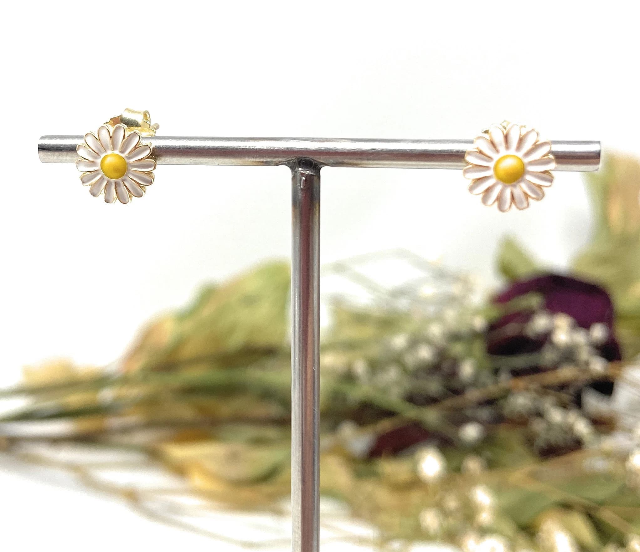 Sterling Silver Daisy Stud Earrings ,14K Gold Plated Daisy Flower Earrings, Tiny Daisy Cuff Earrings ,White Daisy , Zirconia Daisy Earring - image 5