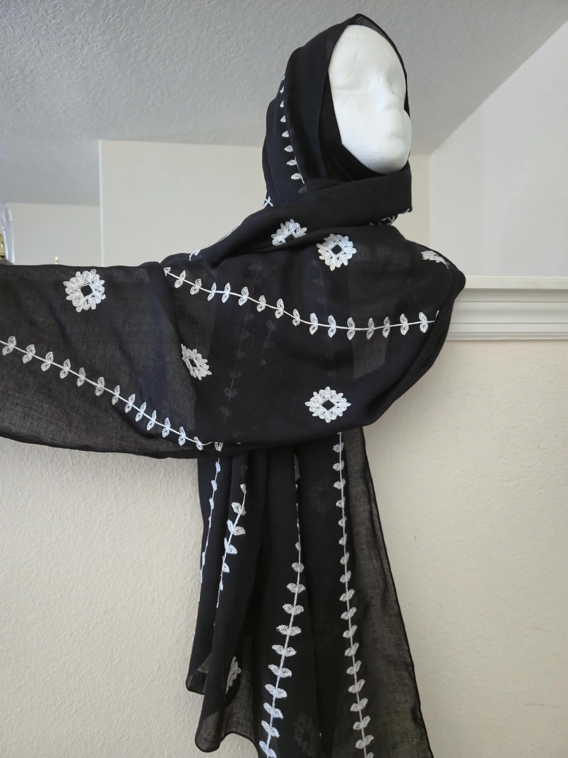 Embroidered Hijab Wrap Head Scarf shawl wrap for women, black embroidered hijab - image 2
