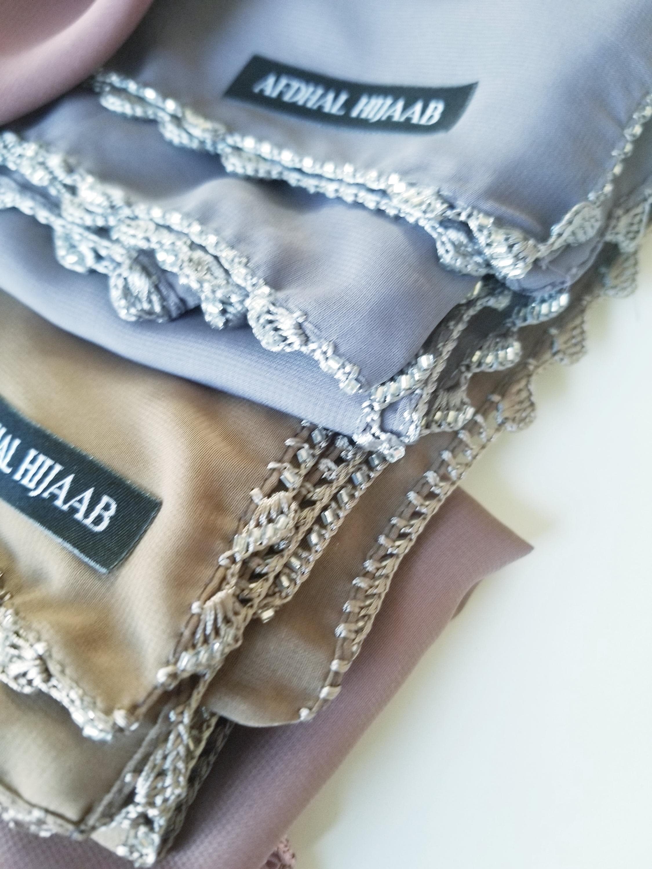 Chiffon Hijab with crocheted beads, embroidered chiffon hijab, crochet trim, fancy chiffon - image 5