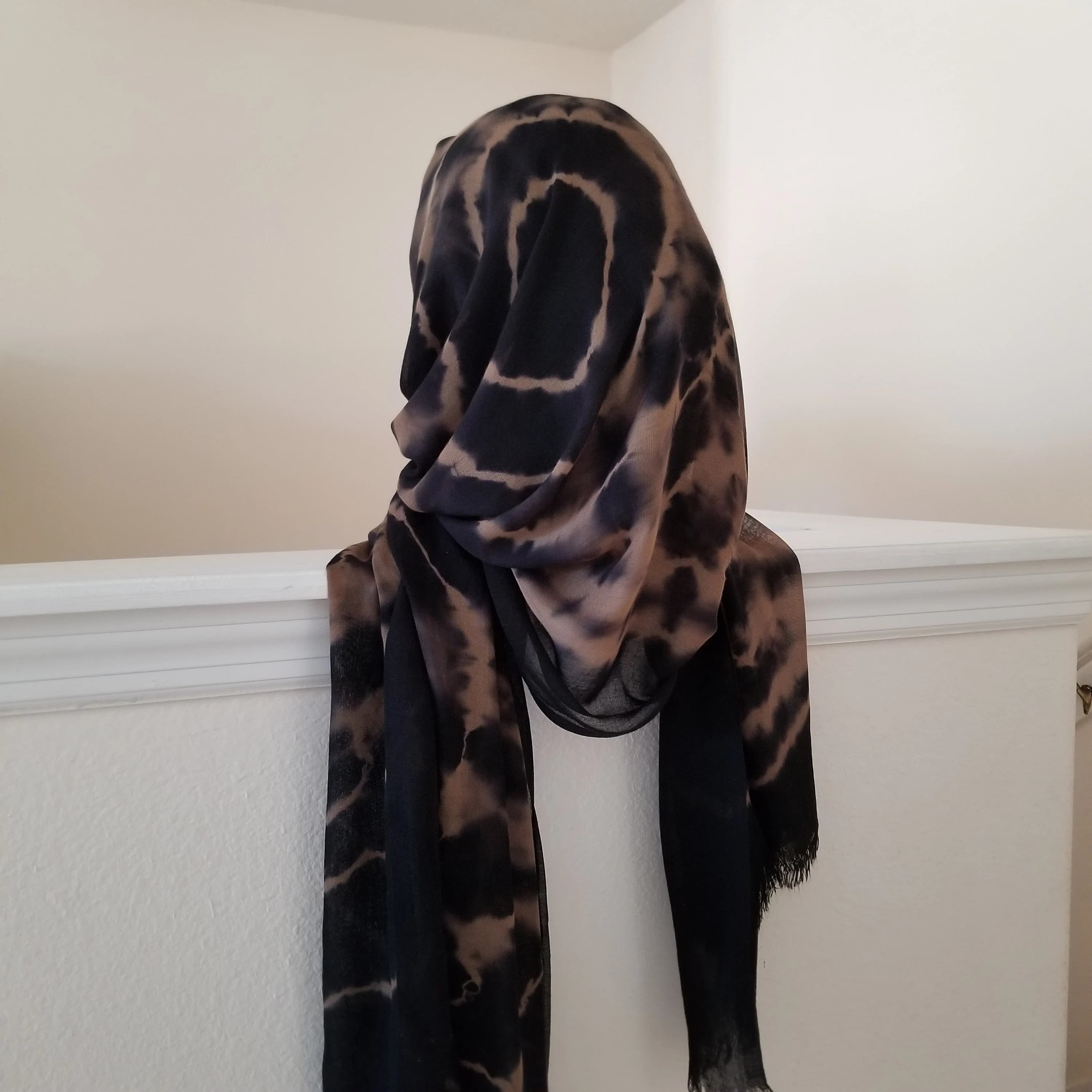 Black tie dye viscose hijabs, viscose hijab, scarf. Headwrap, aztec shawl, soft viscose hijab, black and brown hijab, tie dye hijab