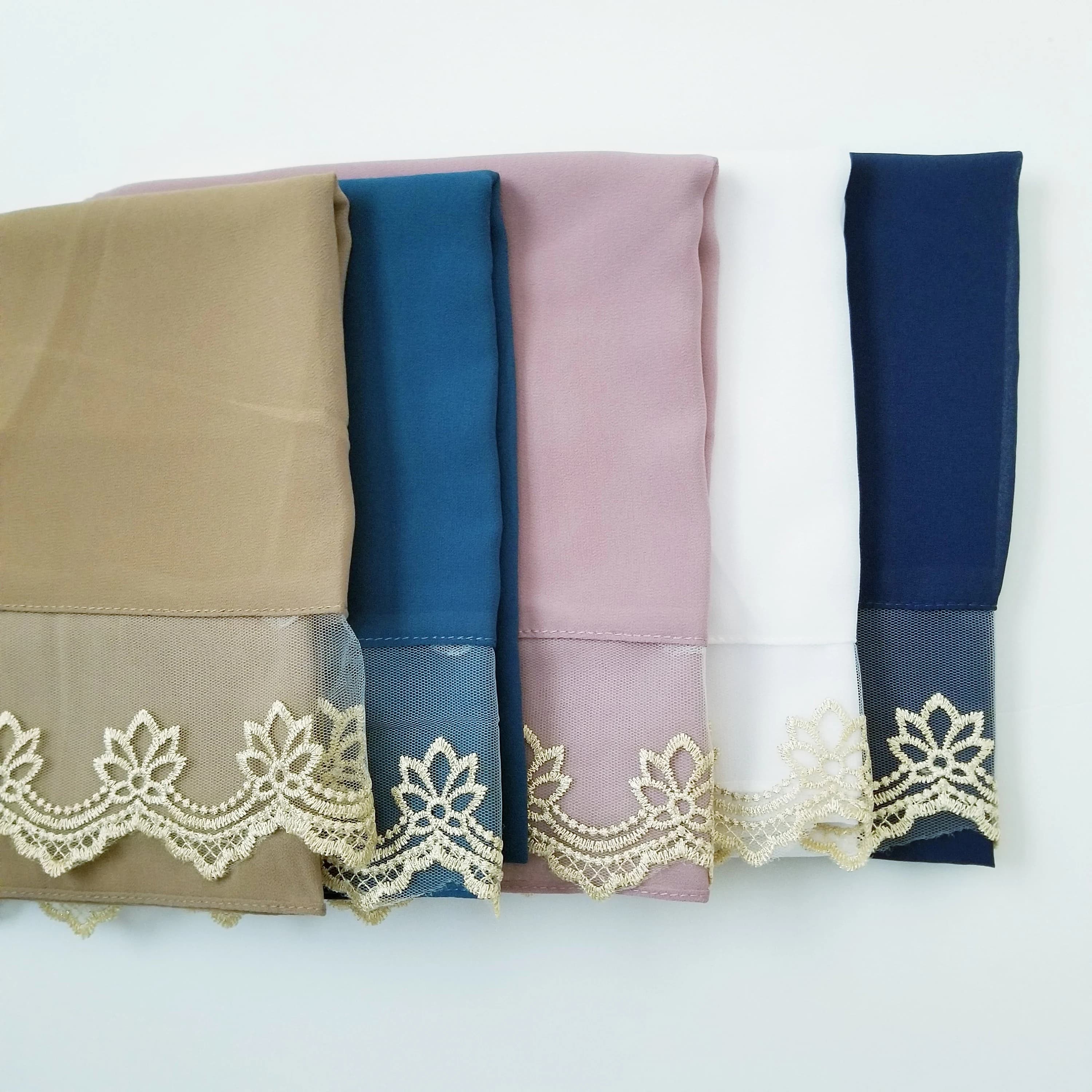 Plain Bubble Chiffon Hijab with lace,vfancy chiffon hijab, lace Shawl Wrap Head Scarf Beach Wrap Sarong Cover Up for Women - image 2