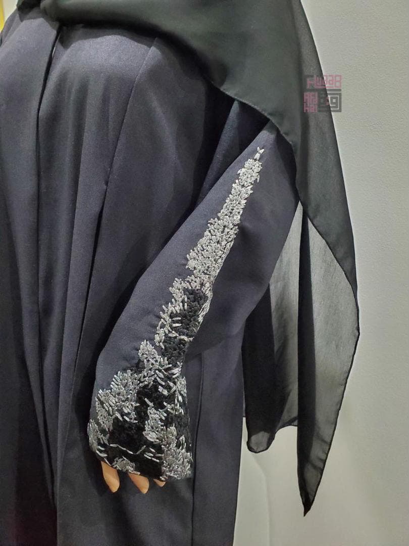 Women's Embroidered Abaya, Long dress, Black Abaya, Embroidered black abaya hijab - image 2