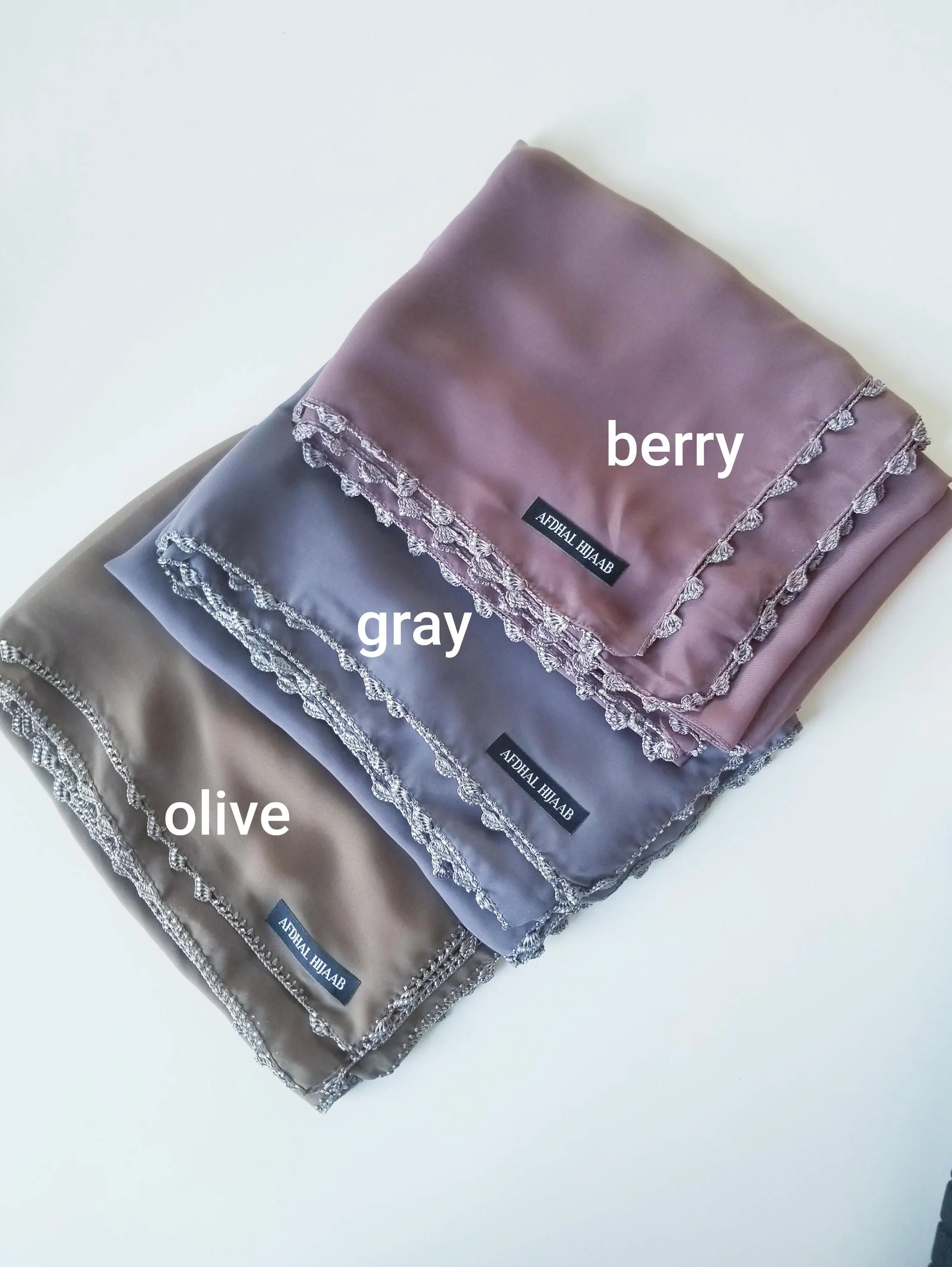 Chiffon Hijab with crocheted beads, embroidered chiffon hijab, crochet trim, fancy chiffon - image 3