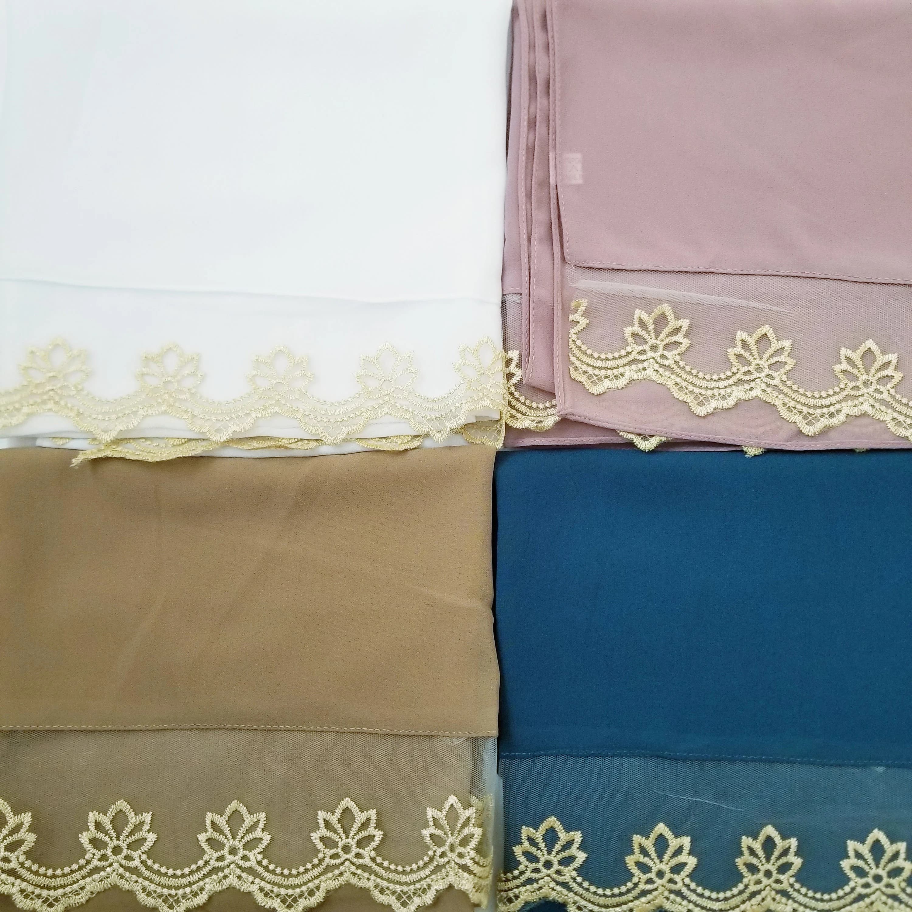 Plain Bubble Chiffon Hijab with lace,vfancy chiffon hijab, lace Shawl Wrap Head Scarf Beach Wrap Sarong Cover Up for Women - image 4