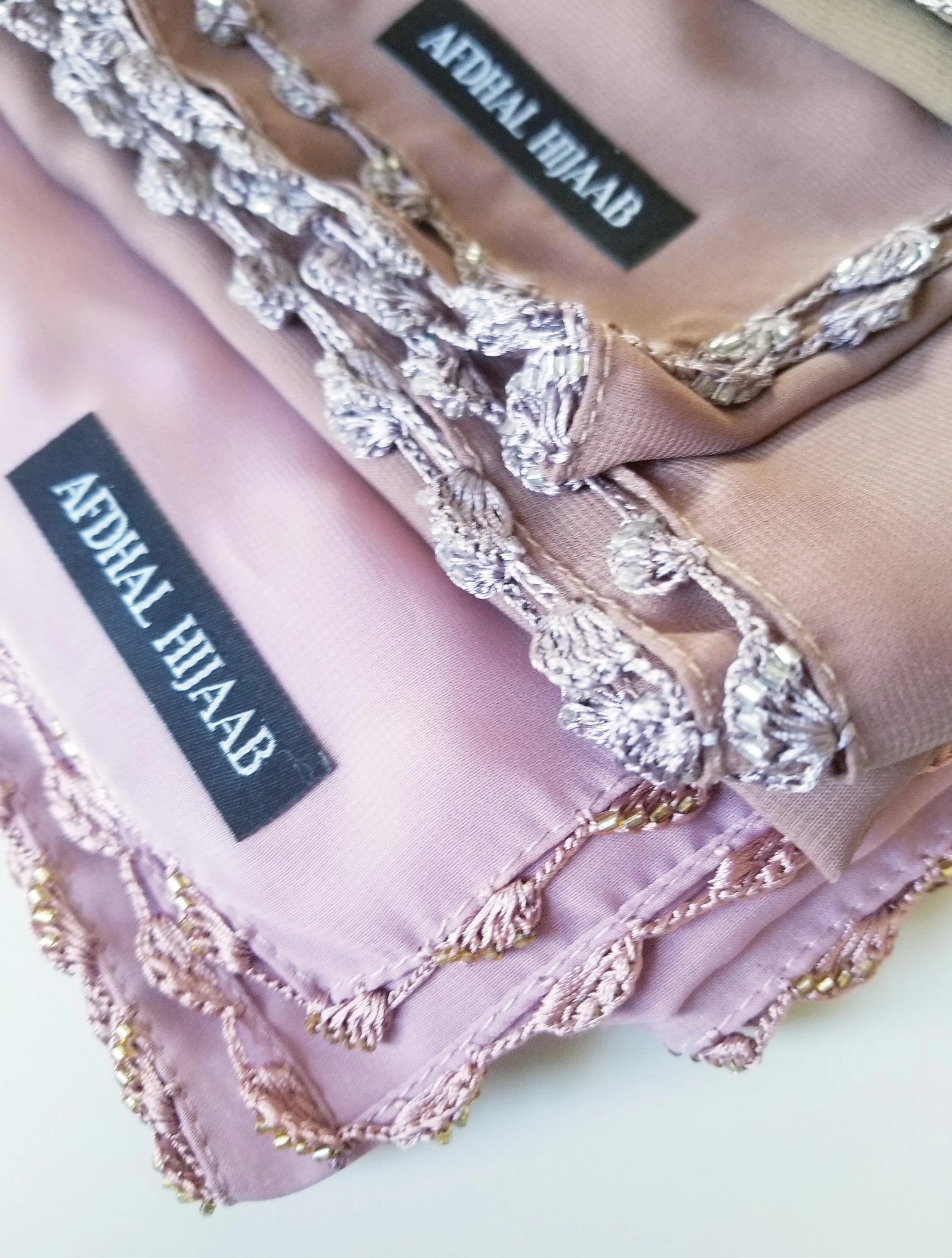 Chiffon Hijab with crocheted beads, embroidered chiffon hijab, crochet trim, fancy chiffon - image 4