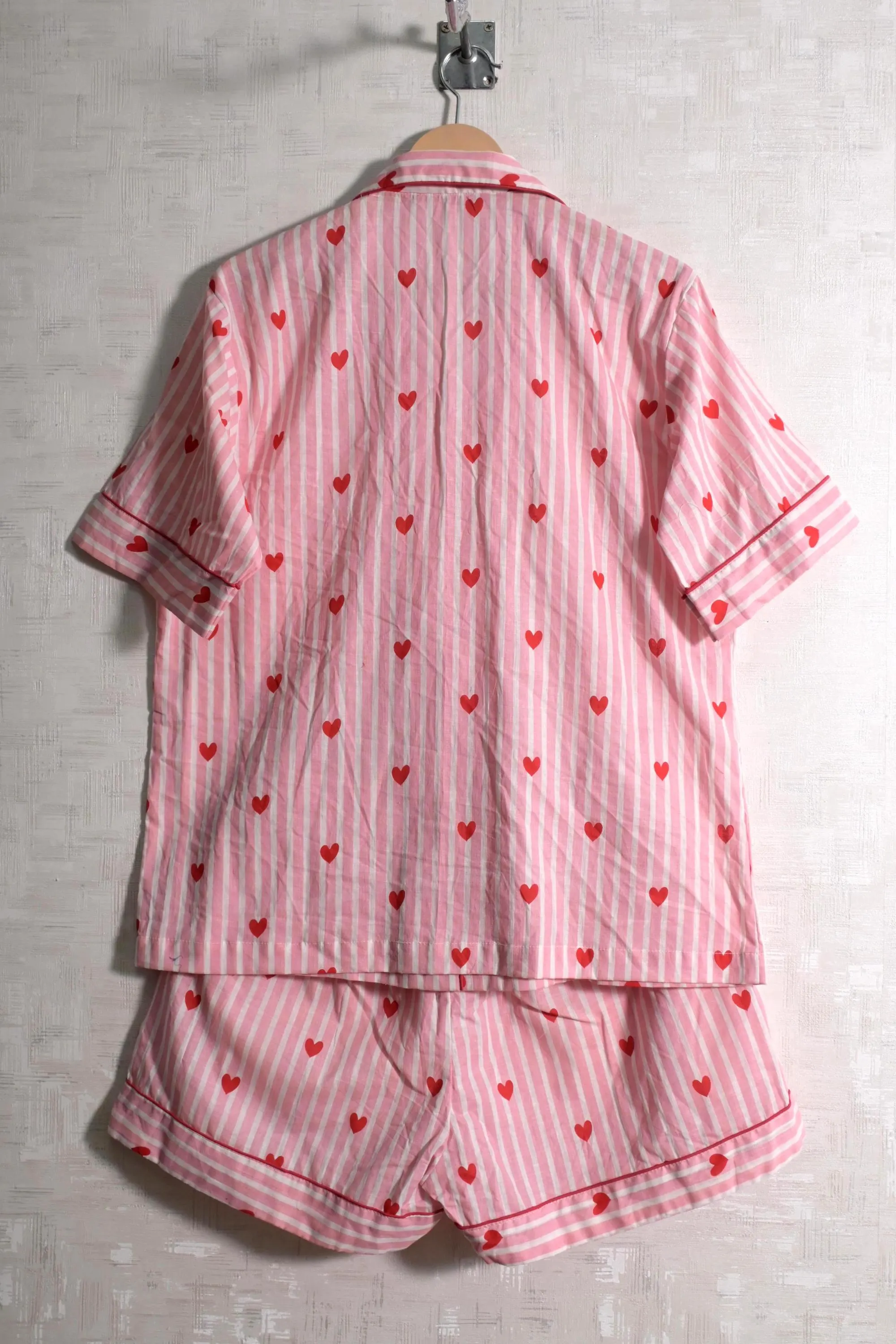 Pink Striped Heart Cotton Pajama Set, Button Down Sleepwear Loungewear - image 3