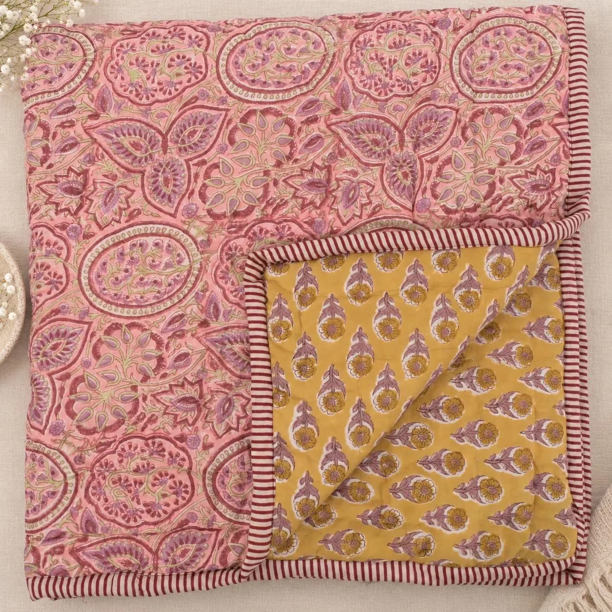 Hand Block Printed Kids Blanket Cotton Baby Blanket Toddler Quilt Floral Baby Gift Quilted Dohar
