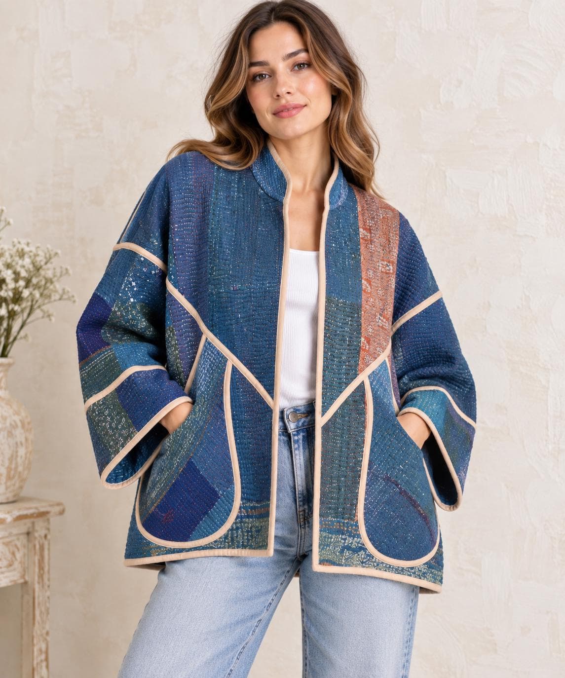 Recycled Vintage Cotton Kantha Women Jackets Hippie Bohemian Plus Size Casual One of a Kind Outerwear