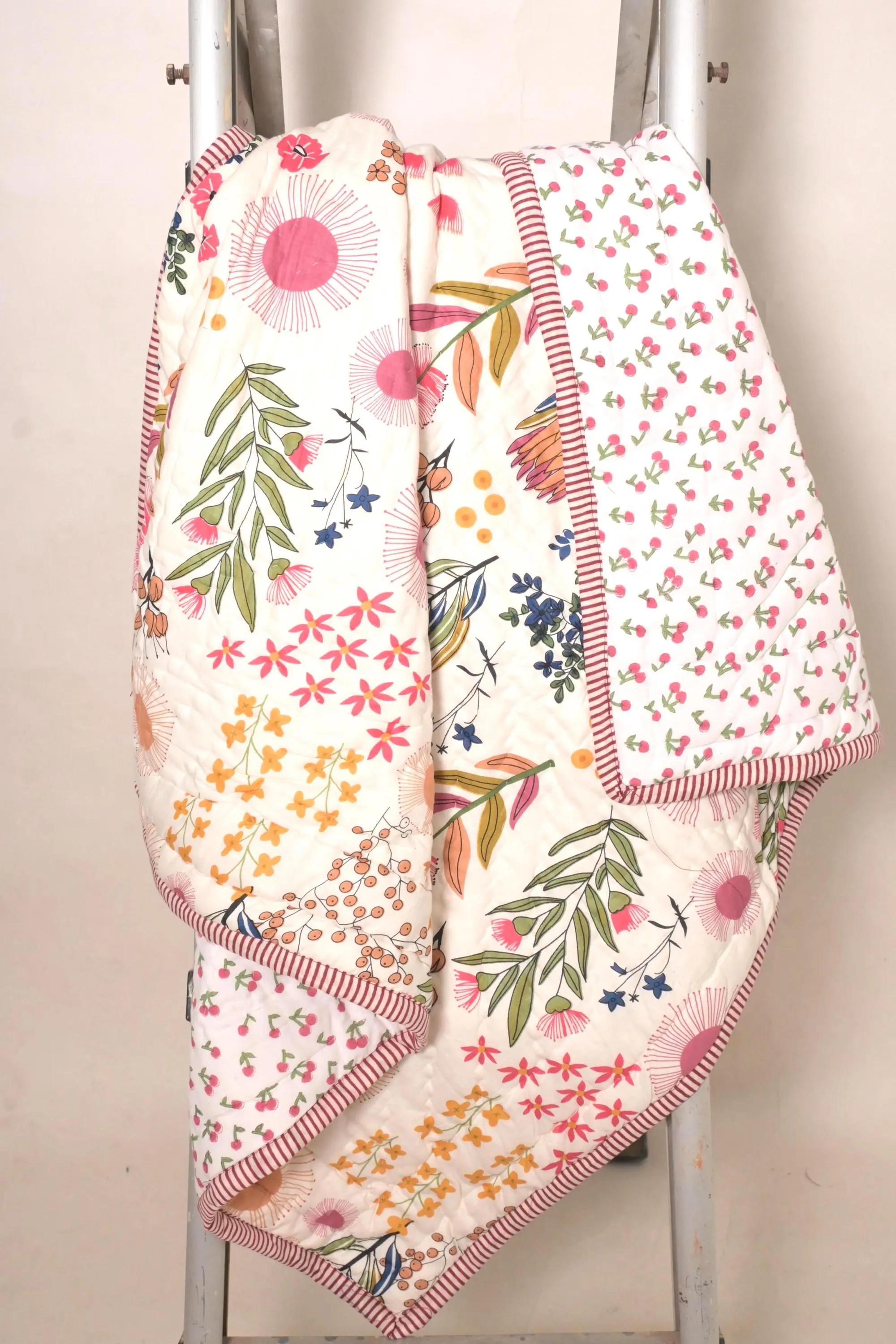 Quilted Baby Blanket Reversible, Cotton Kids Quilt, Soft Toddler Blanket, Nursery Bedspread, Baby Shower Gift