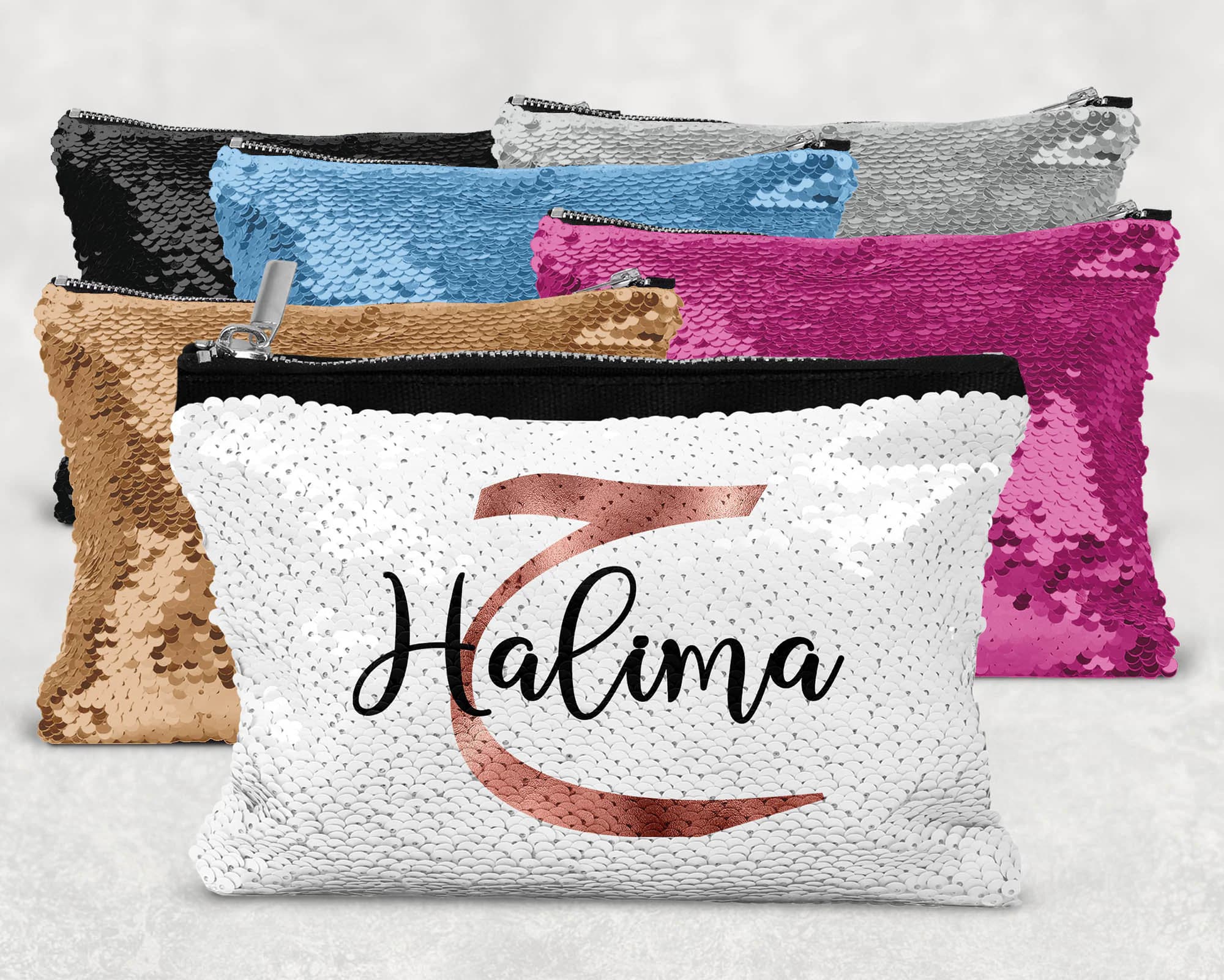 Personalised Eid Gift Bag, Personalised Islamic Gift For kids, Rose Gold Arabic Initial Sequin bag - image 3