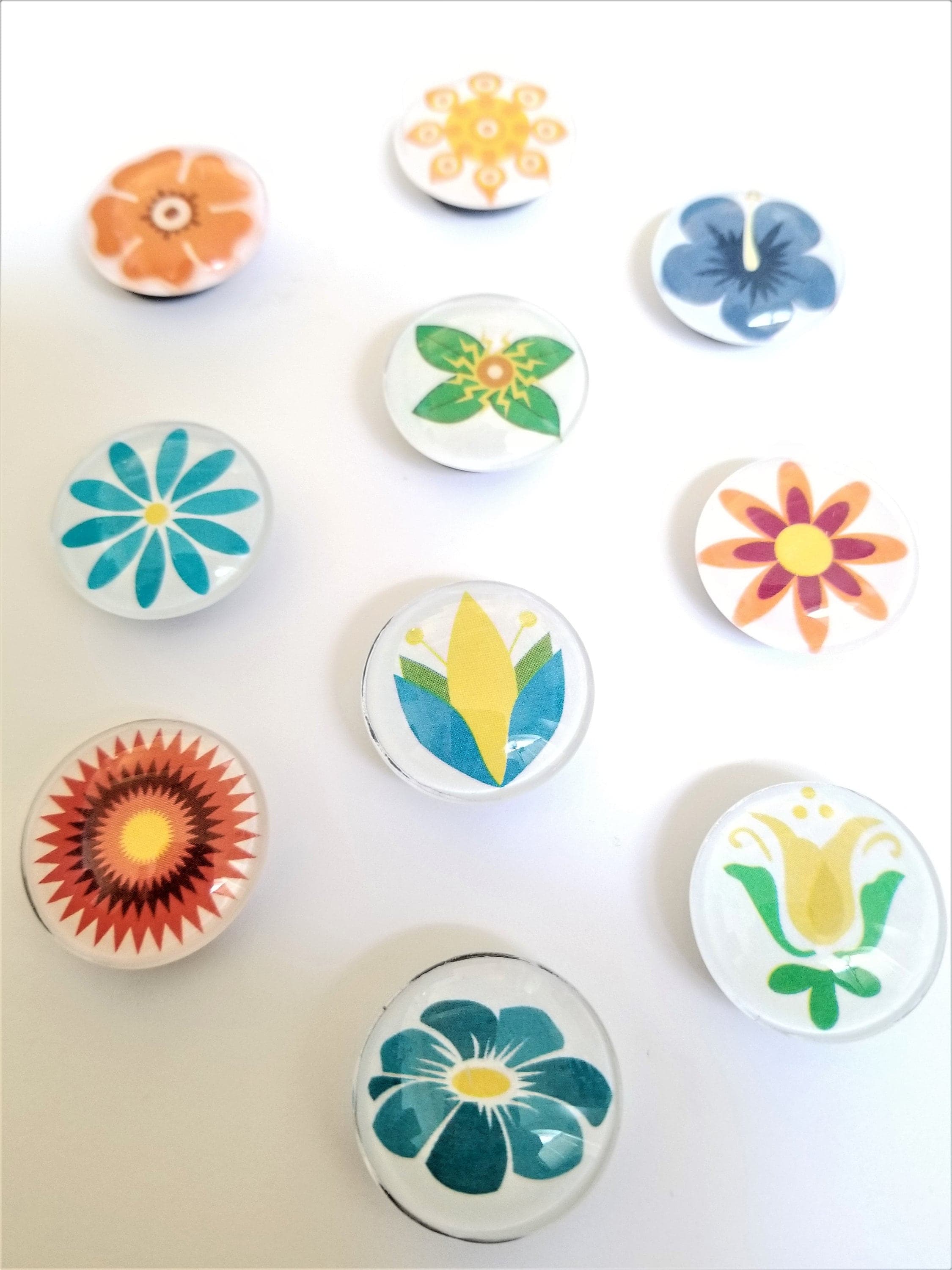 Flower Glass Fridge Magnets, Decorative Whiteboard Magnets, Set of 10