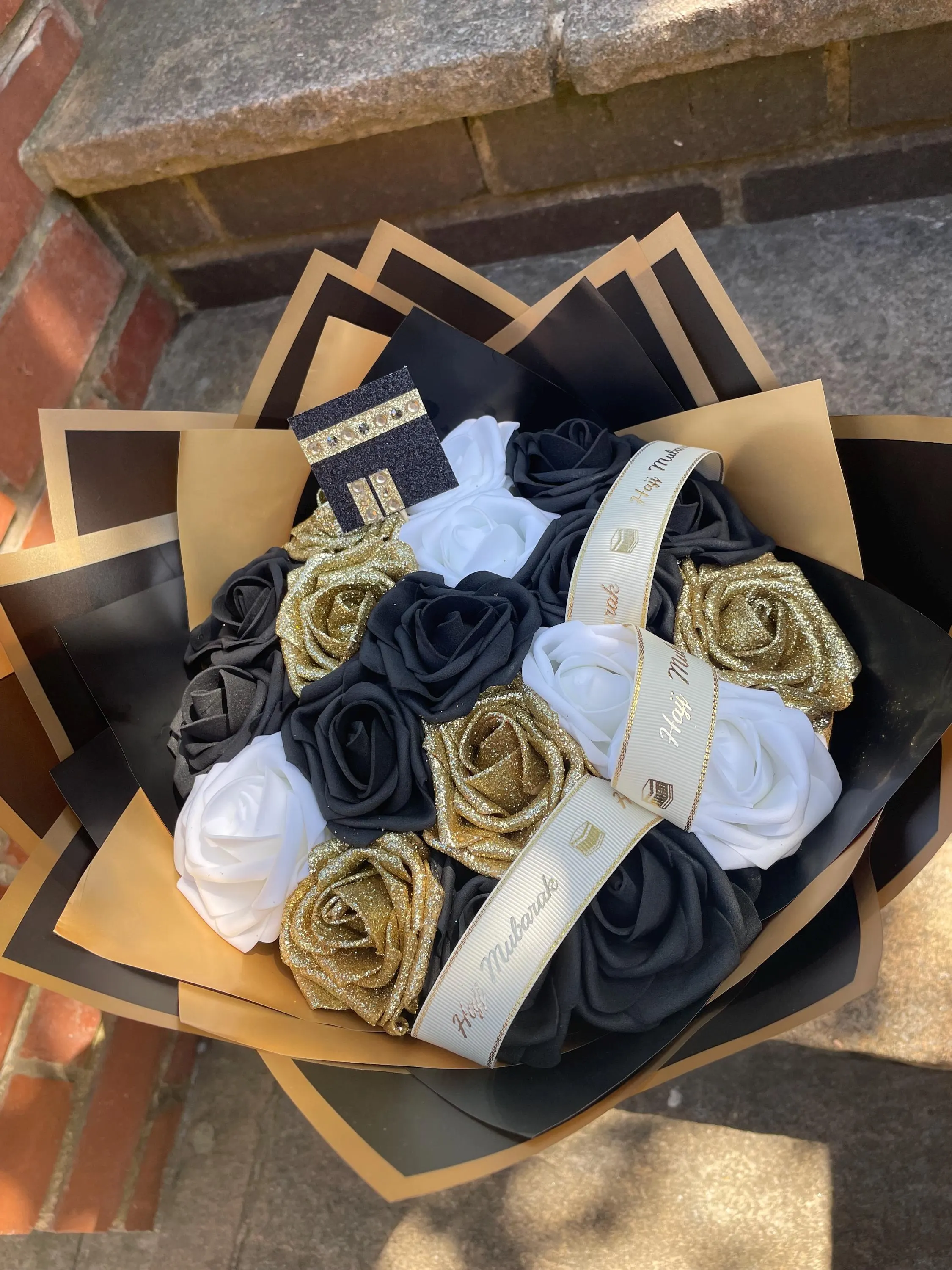 Hajj Mubarak Artificial Eternal Rose Bouquet Black Personalised | Hajj Mubarak Gifts | Customised | Glitter Bouquet | Islamic Muslim Gifts | - image 3