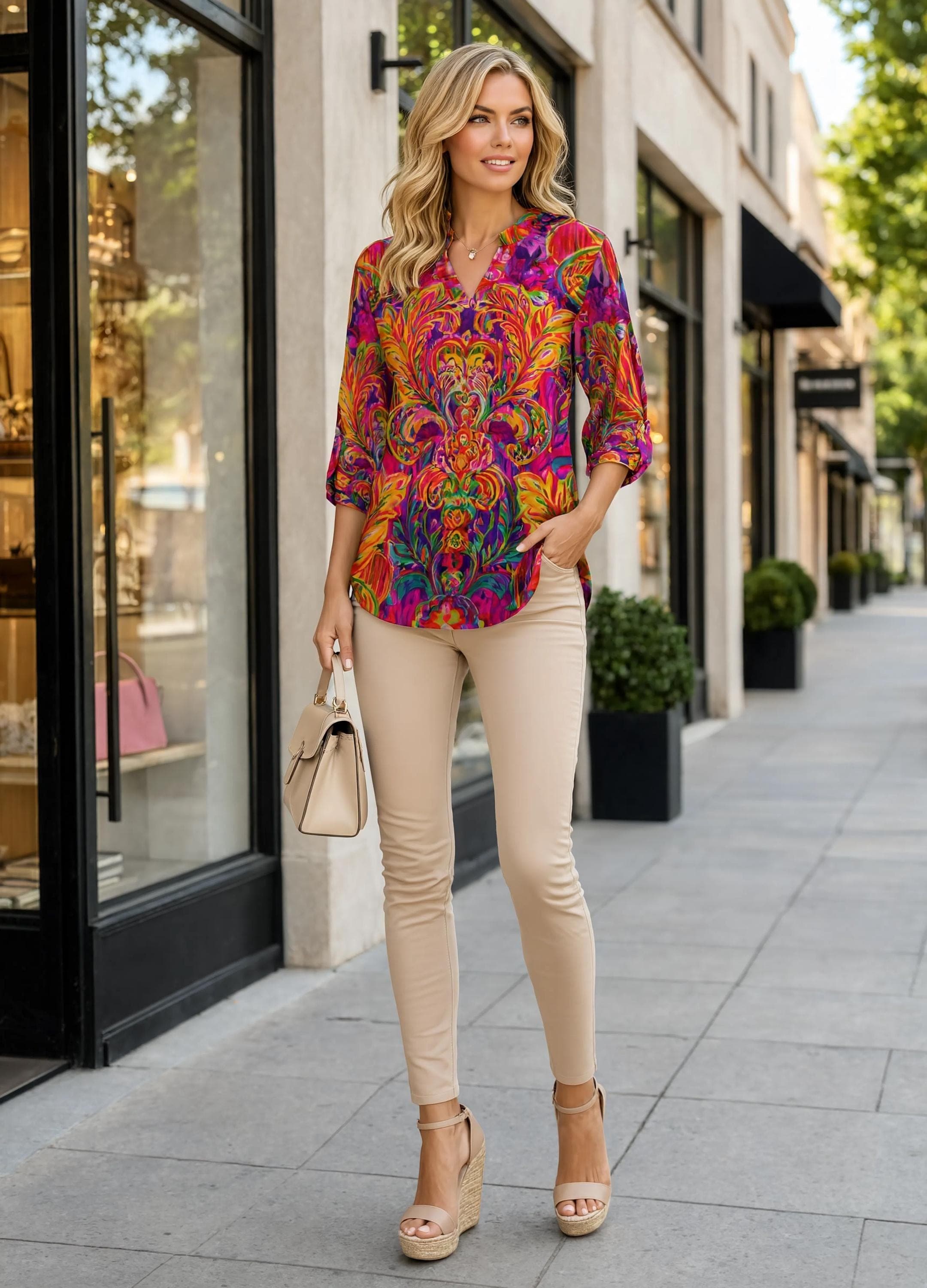 V-Neck Long Sleeved Shirt Orange Feather Carnavali - image 4