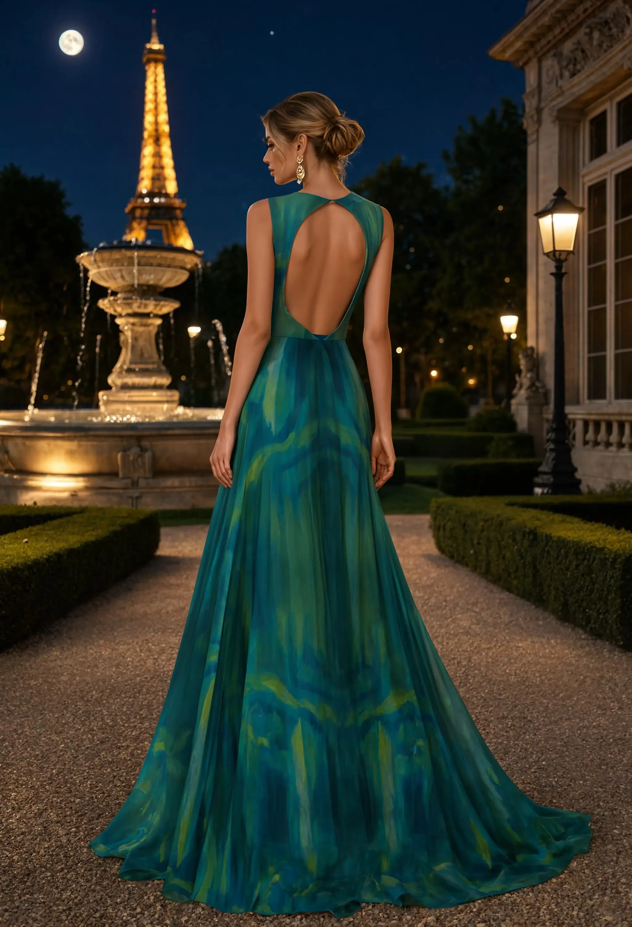 Women's Formal Satin Long Dress Formal Gown with Inner Liner Teal Watercolors - image 4
