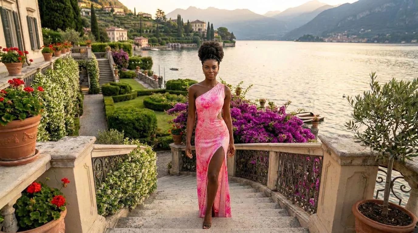 Women's Wrap Maxi Dress Side Cutout Lined Hot Pink Celestial Stars - image 5