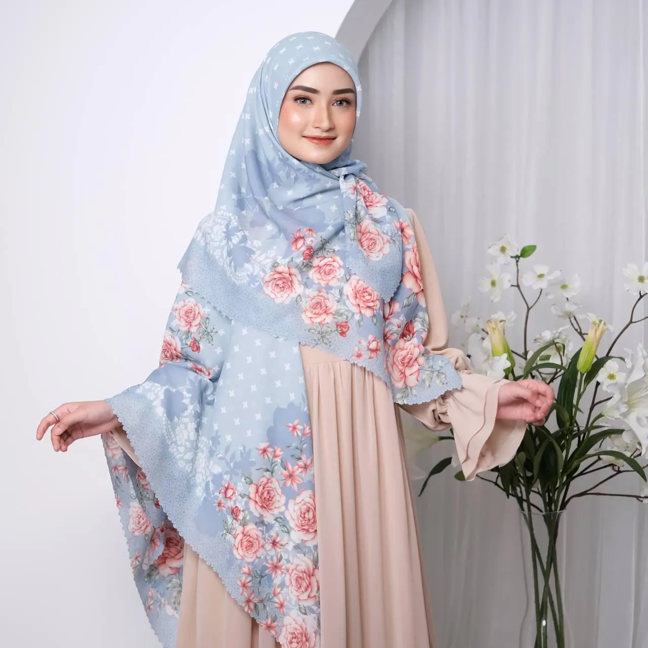 DARA Scarf, Limited Edition 4 Colors Premium Voile Square Hijab Scarf, Lightweight Shawls Scarves Wrap Floral Flower, Muslim Gifts for Women
