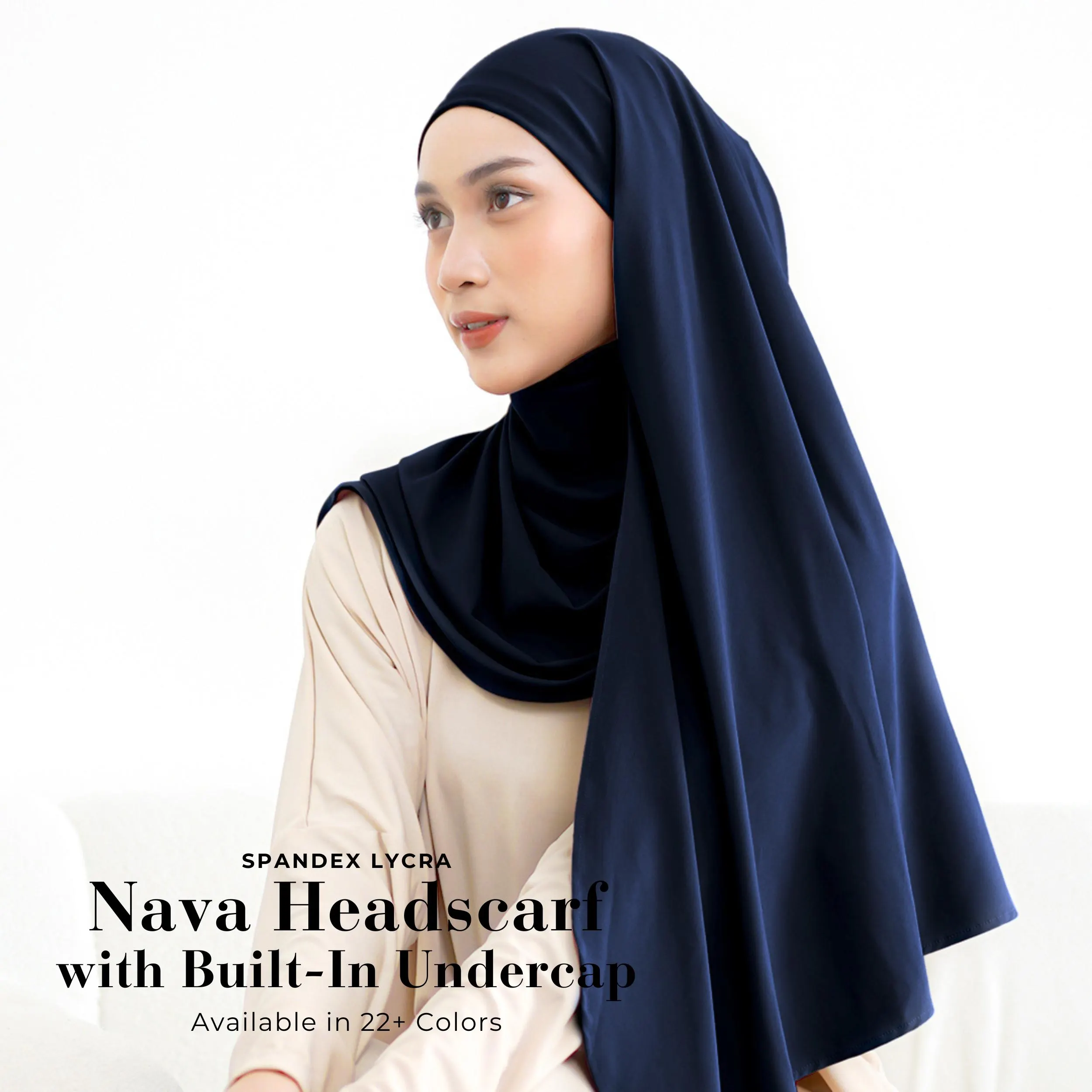 NAVA Headscarf with Built-In Matching Undercap, Hijab and Cap set, Lightweight Shawl with Inner Hijab Cap Underscarf, Muslim Women Girl Gift