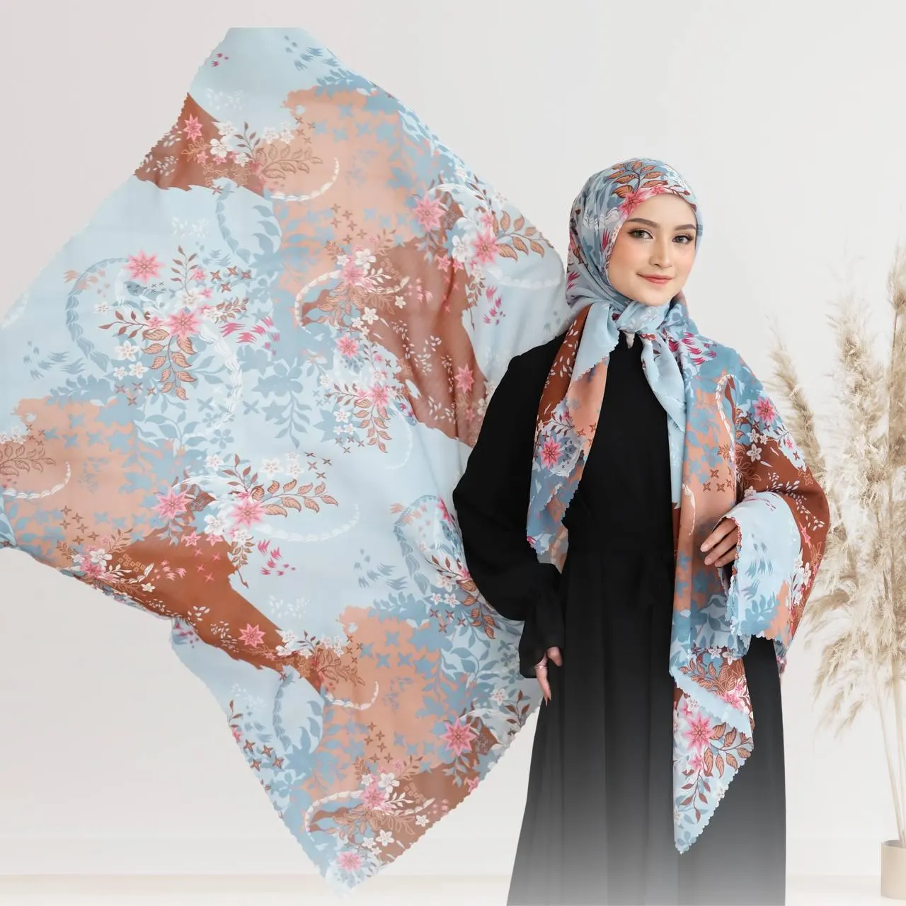 AILA Scarf, Limited Edition Premium Polycotton Headscarf, Floral Square Hijab Scarf, Flower Lightweight Shawl Scarves, Muslim Gift for Women