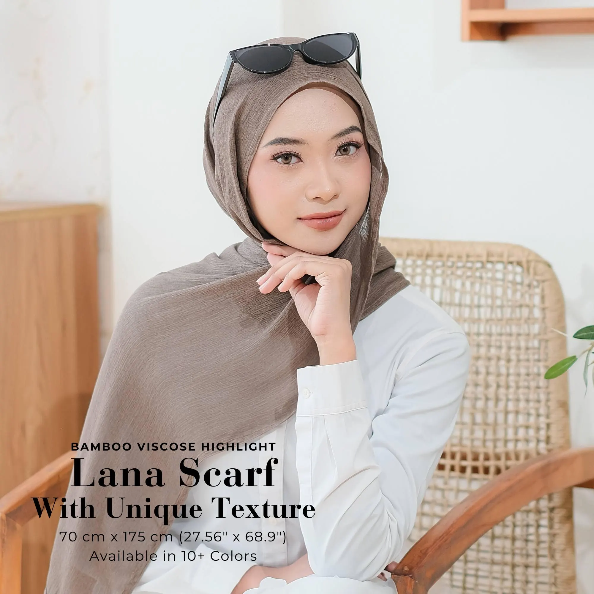 LANA Scarf, 13 colors Bamboo Viscose Highlight Hijab Shawl, Shayla, Headscarf, Head Wrap, Brown Earth Tone Neutral Color Head Cover