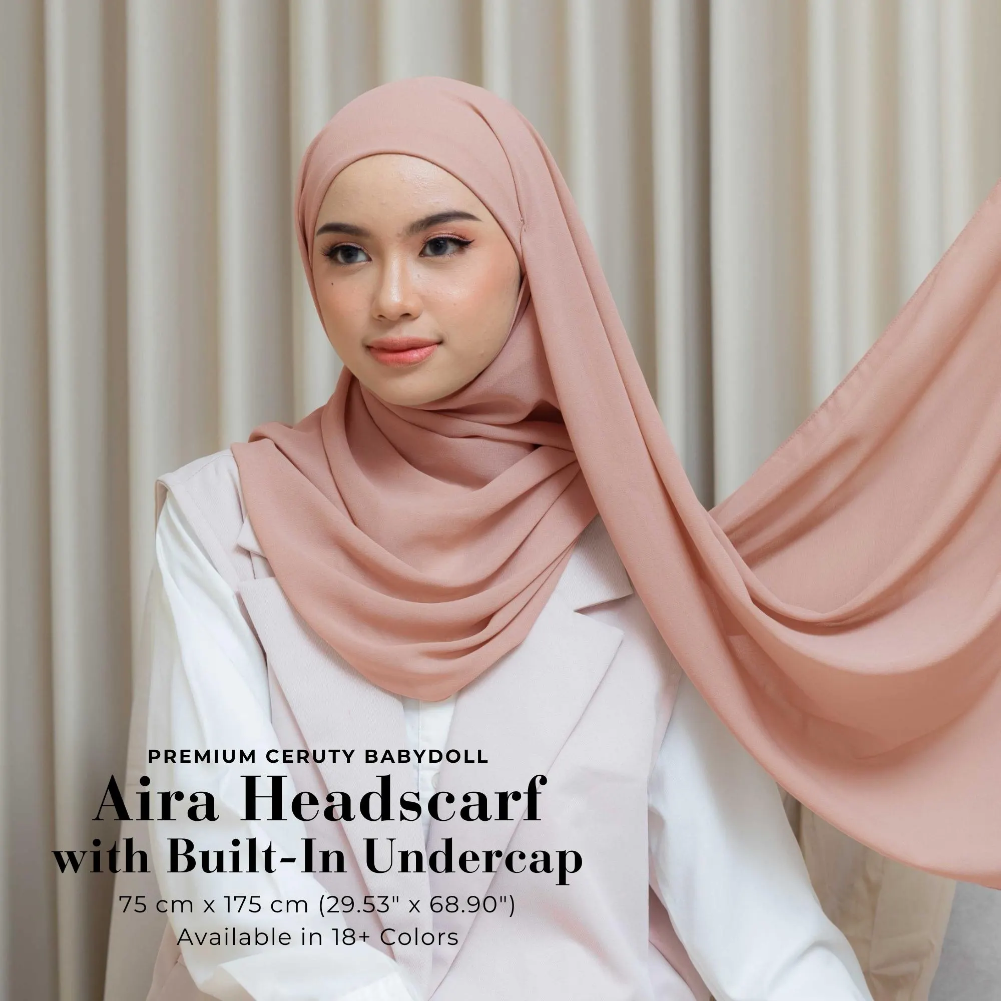 AIRA Headscarf with Built-In Matching Undercap, Hijab and Cap set, Lightweight Shawl with Inner Hijab Cap Underscarf, Muslim Women Girl Gift