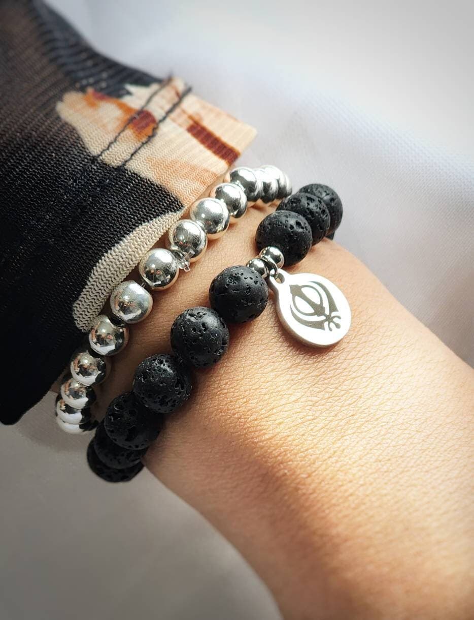 Black Lava Stone Diffuser Healing Bracelet with Khanda Stainless Charm Gifts 30 and Under - image 4