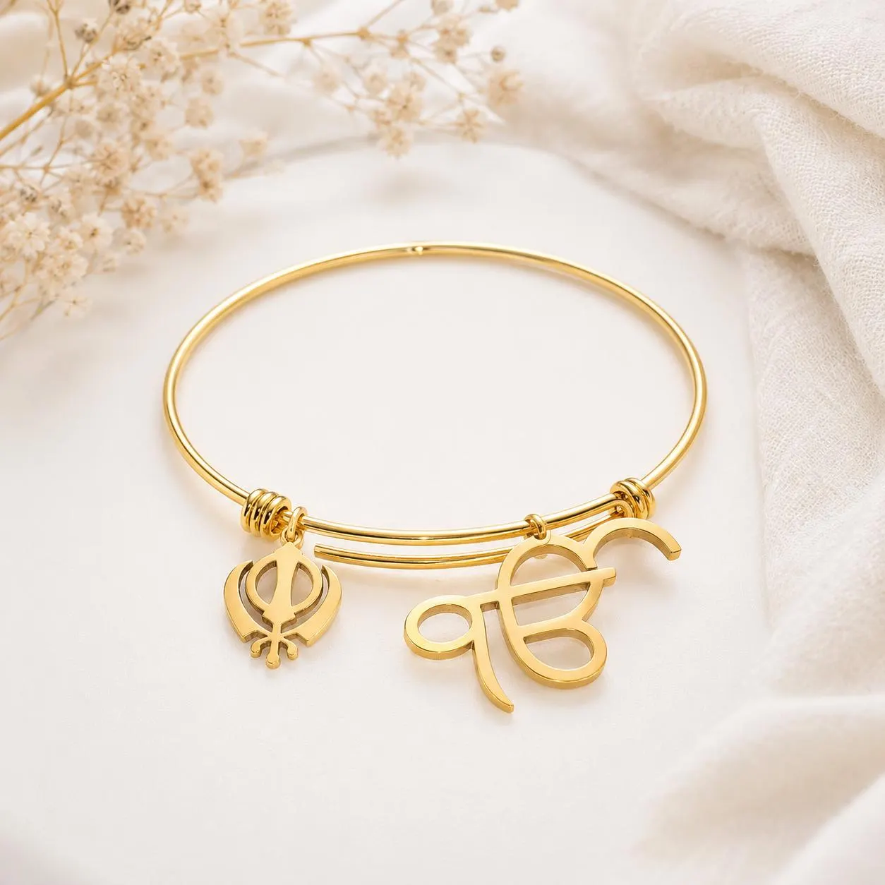 Sikh Ik Onkar Khanda Bangle | Adjustable Stainless Steel Punjabi Kada Bracelet Gold Silver | - image 4