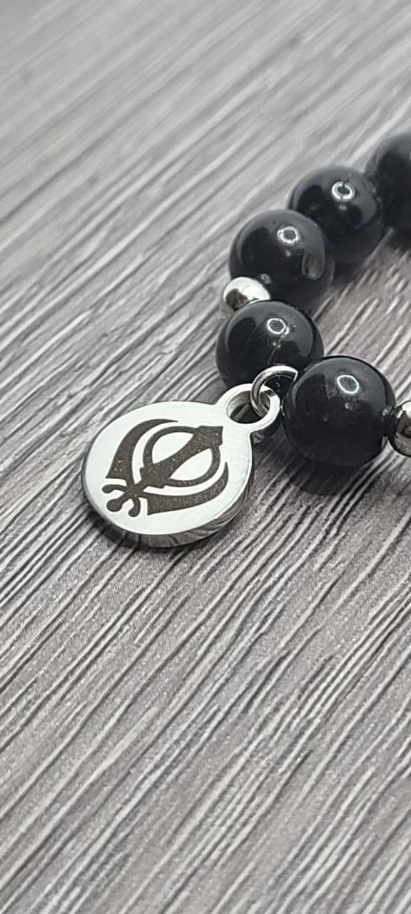 Khanda Bracelet / Stainless Steel Charm / Black Agate Stone Healing Bracelet / Gifts 30 and Under / Sikh Jewelry / Punjabi Jewelry / - image 3