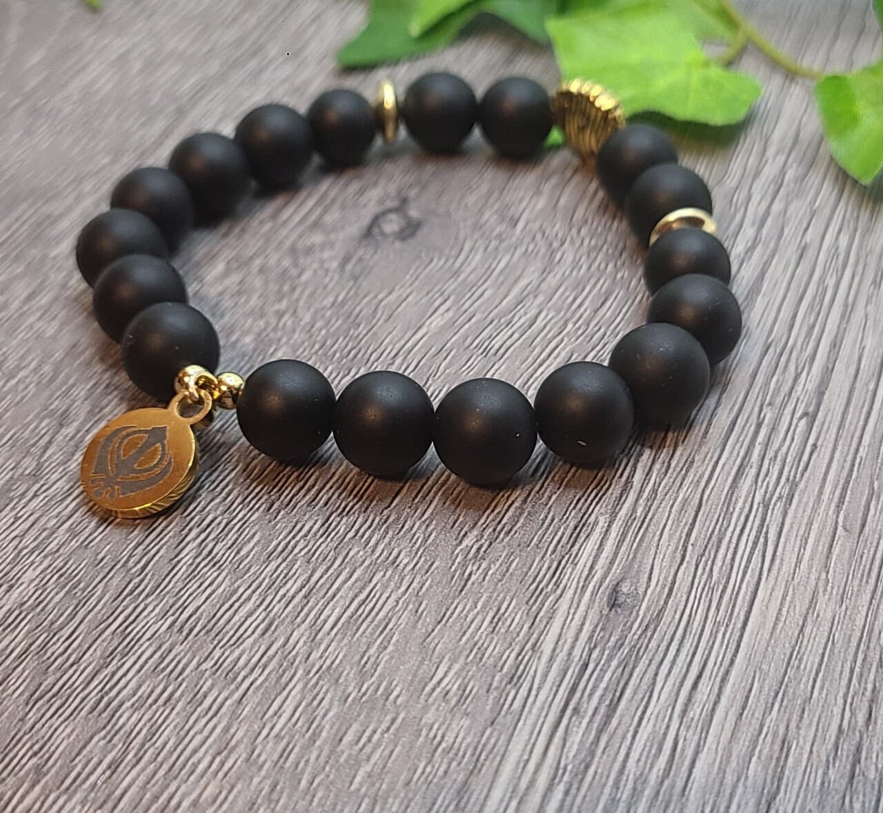 10 mm Matte Black Agate Lion/Khanda Men's Bracelet Gifts for Him - image 2