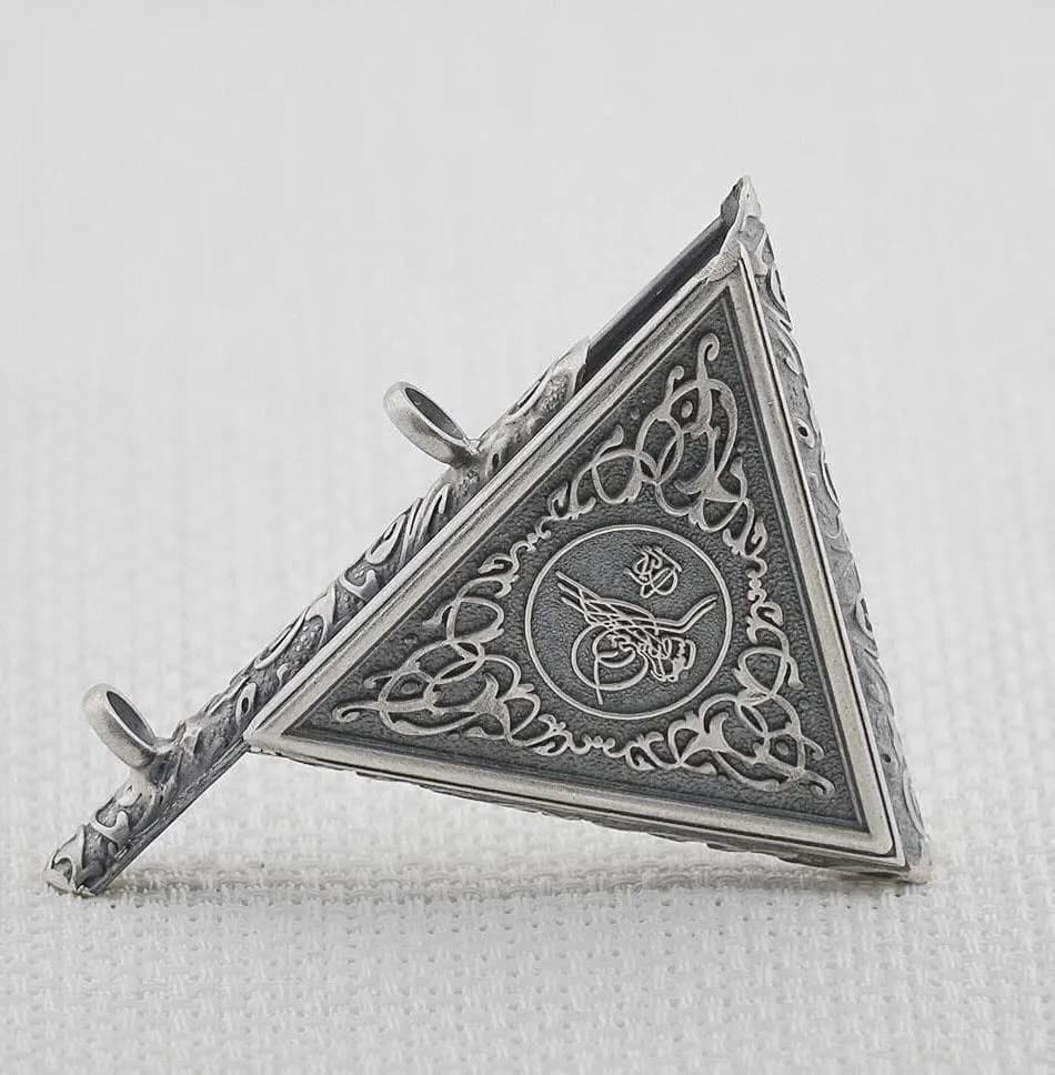925 Sterling Silver Ottoman Tughra Triangle Amulet Case Pendant