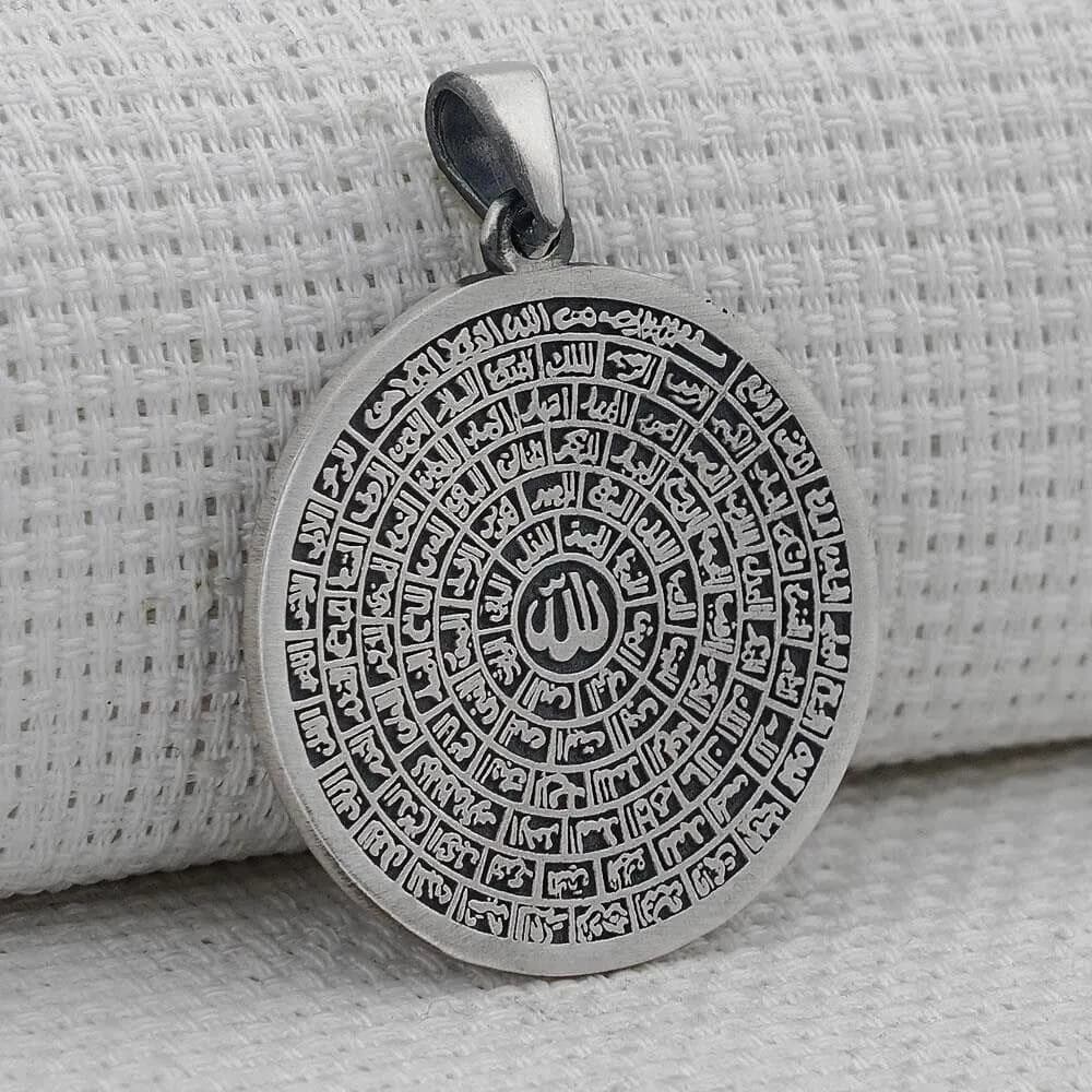 Large Esmaul Husna 925 Sterling Silver Pendant, Islamic Prayer Necklace Charm