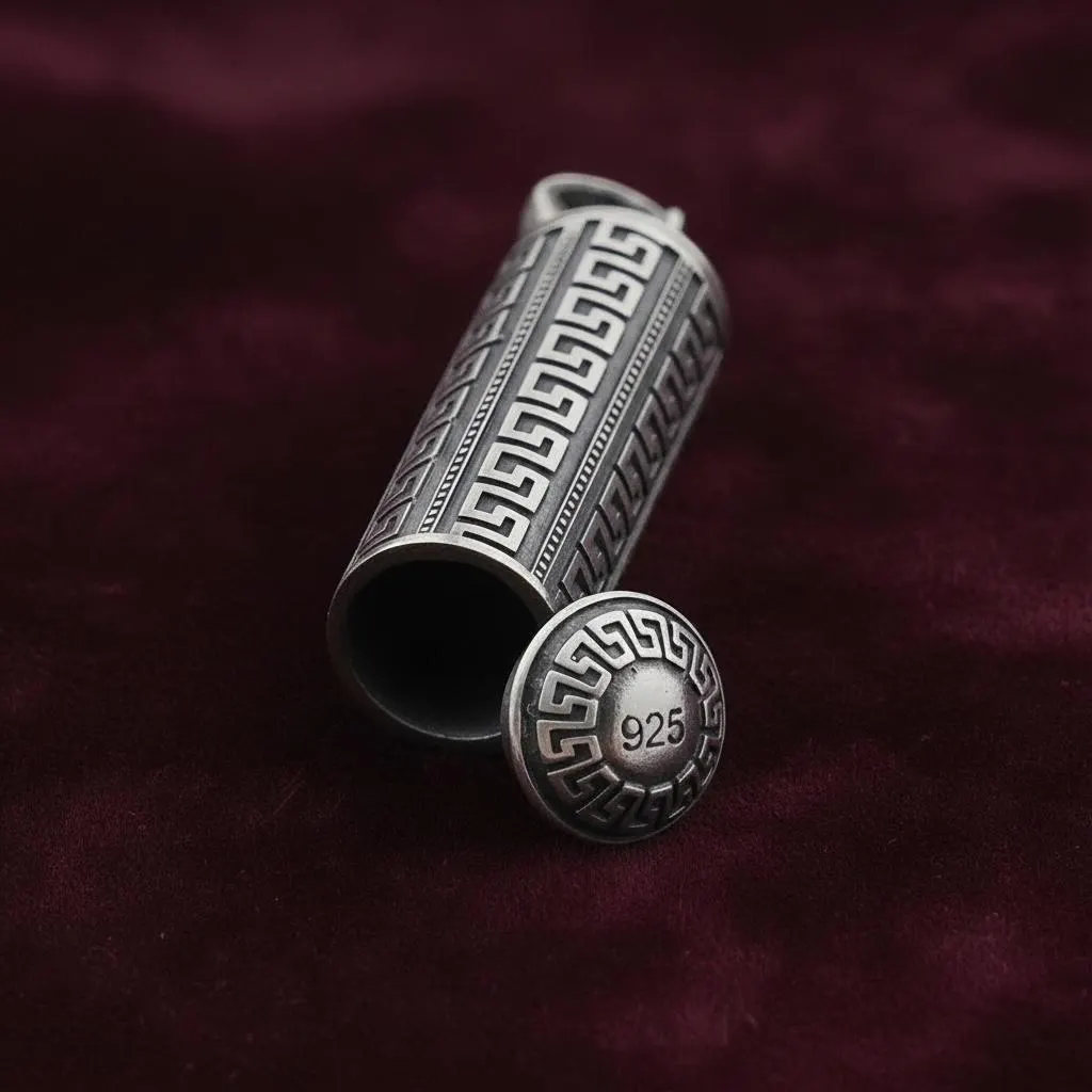925 Sterling Silver Cylindrical Taweez Case Pendant, Small Cevsen Amulet Holder Necklace - image 3