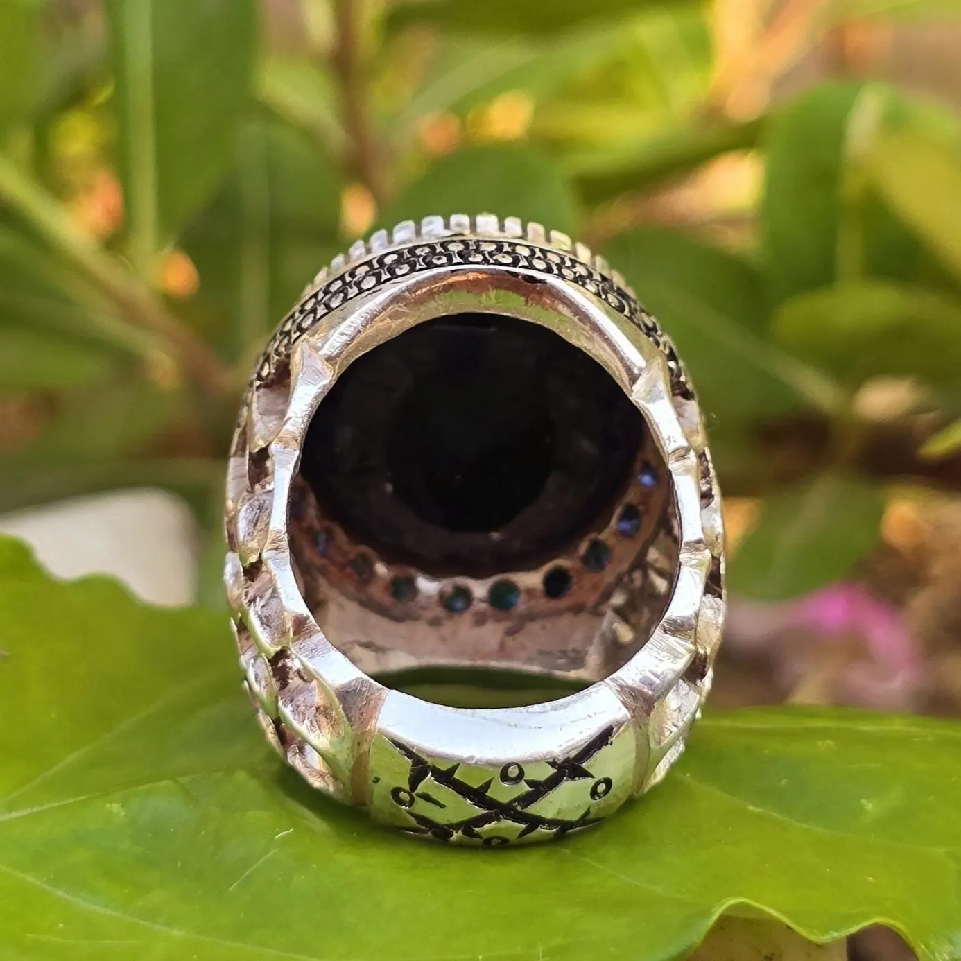 Natural Blue Sapphire Stone Handmade Antique Ring | Big Size Neelum Stone | Handcrafted Vintage Jewelry - image 2