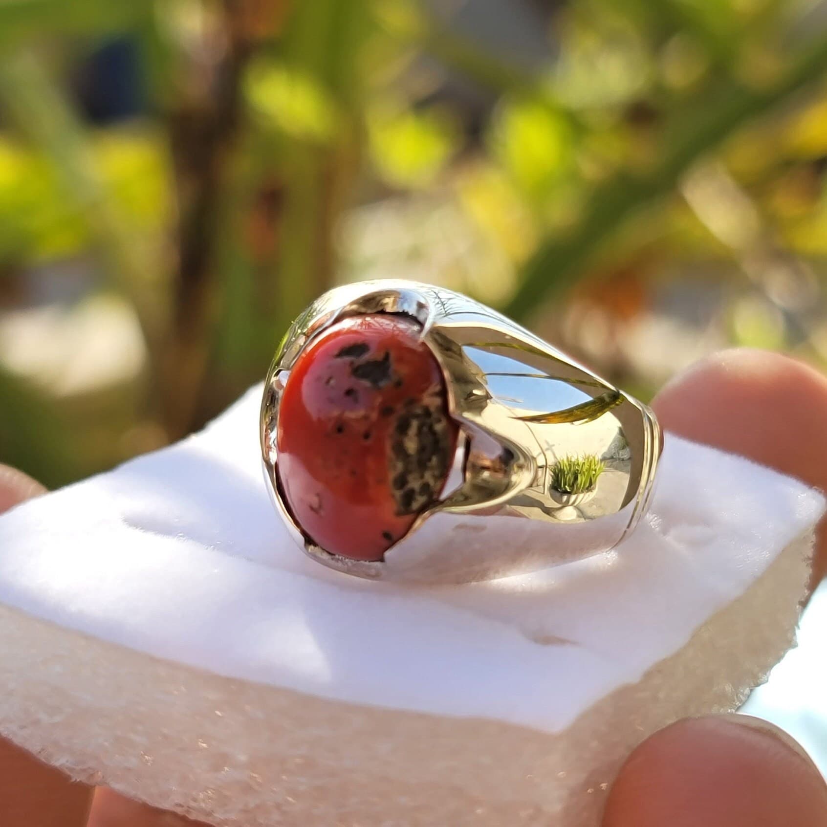 Mens Beautiful Coral Marjaan Ring Natural Coral 925 Sterling Silver Handmade Ring Luxury Great Polished Design Ring Monga Stone Perfect Gift - image 5