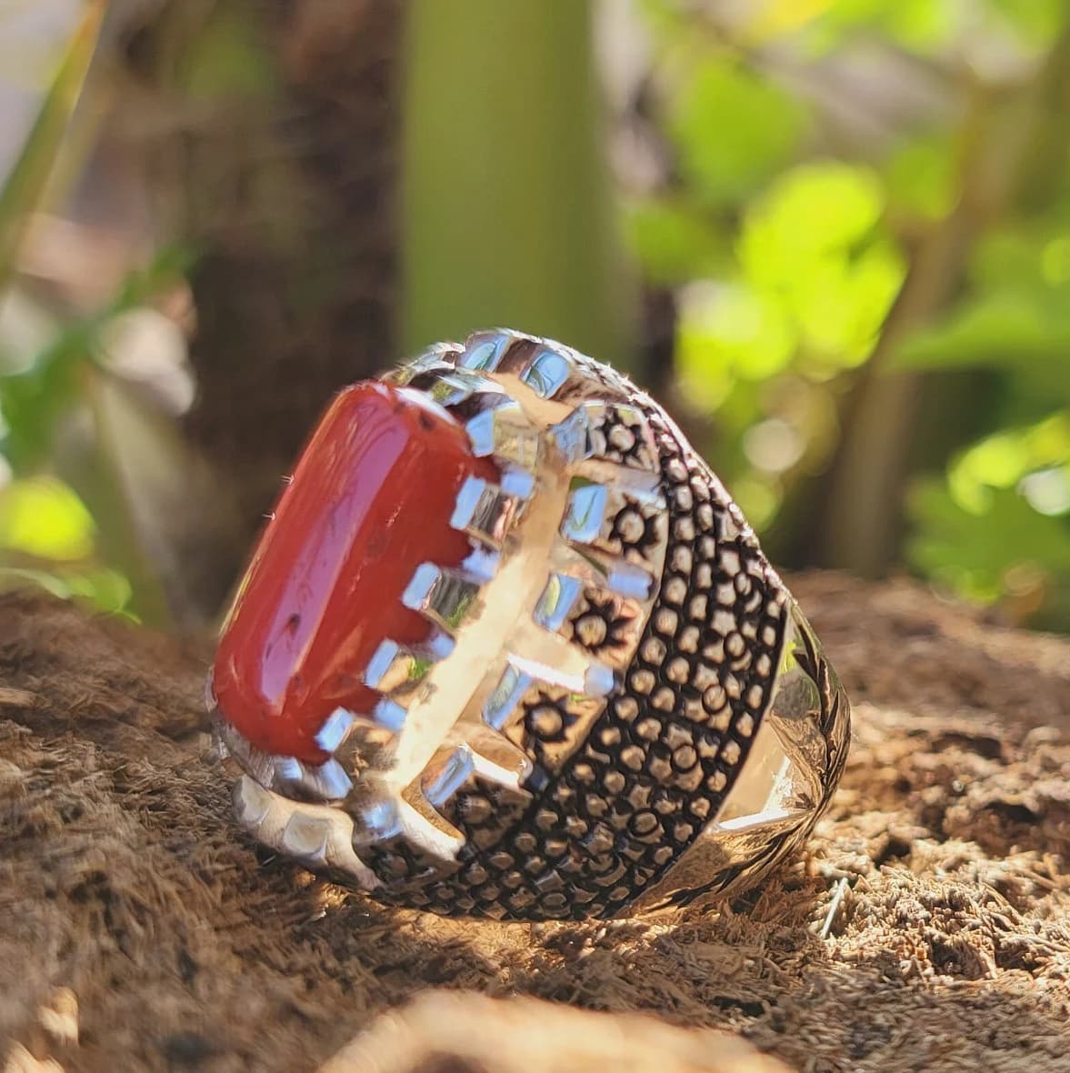 Long Coral Ring Natural Clean Coral Marjan 925 Sterling Silver Designer Ring Long Coral Marjan Geometric Handmade Ring Gift for Mothers Love - image 2