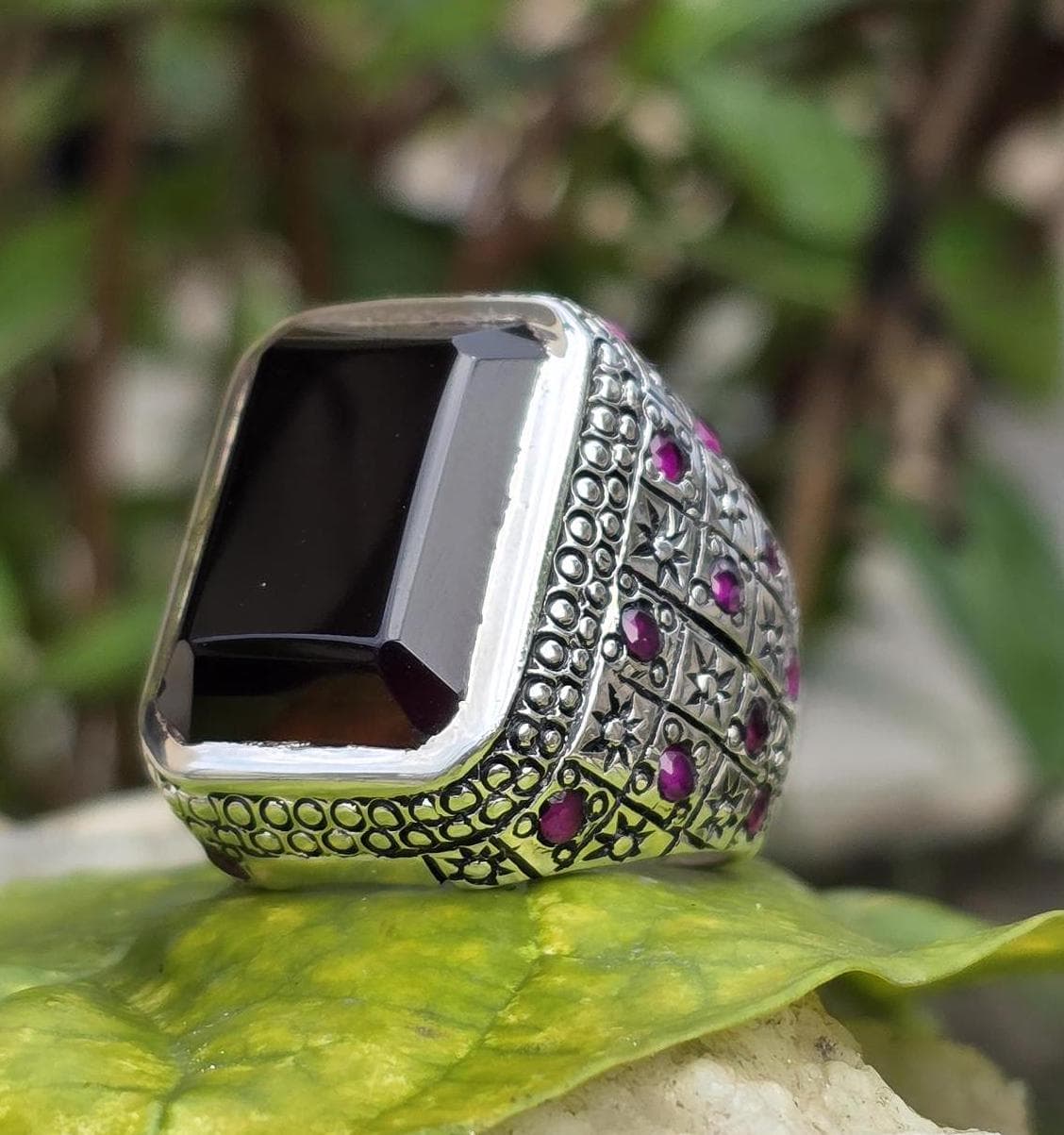 Black Aqeeq Ring | Natural Black Akik Ring | Original Handmade 925 Sterling Silver Black Agate/Aqeeq Ring, Men's Aqeeq Ring, Shia Ring
